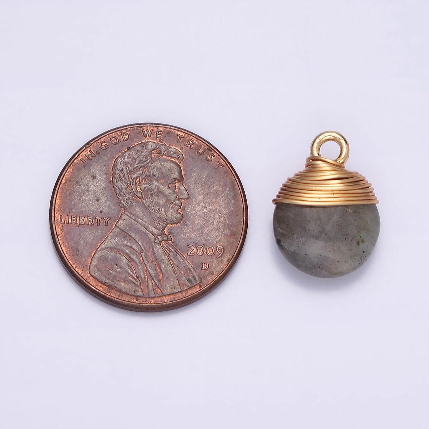14k gold filled natural gemstone round multifaceted wire wrapped charm | n1718 - n1722