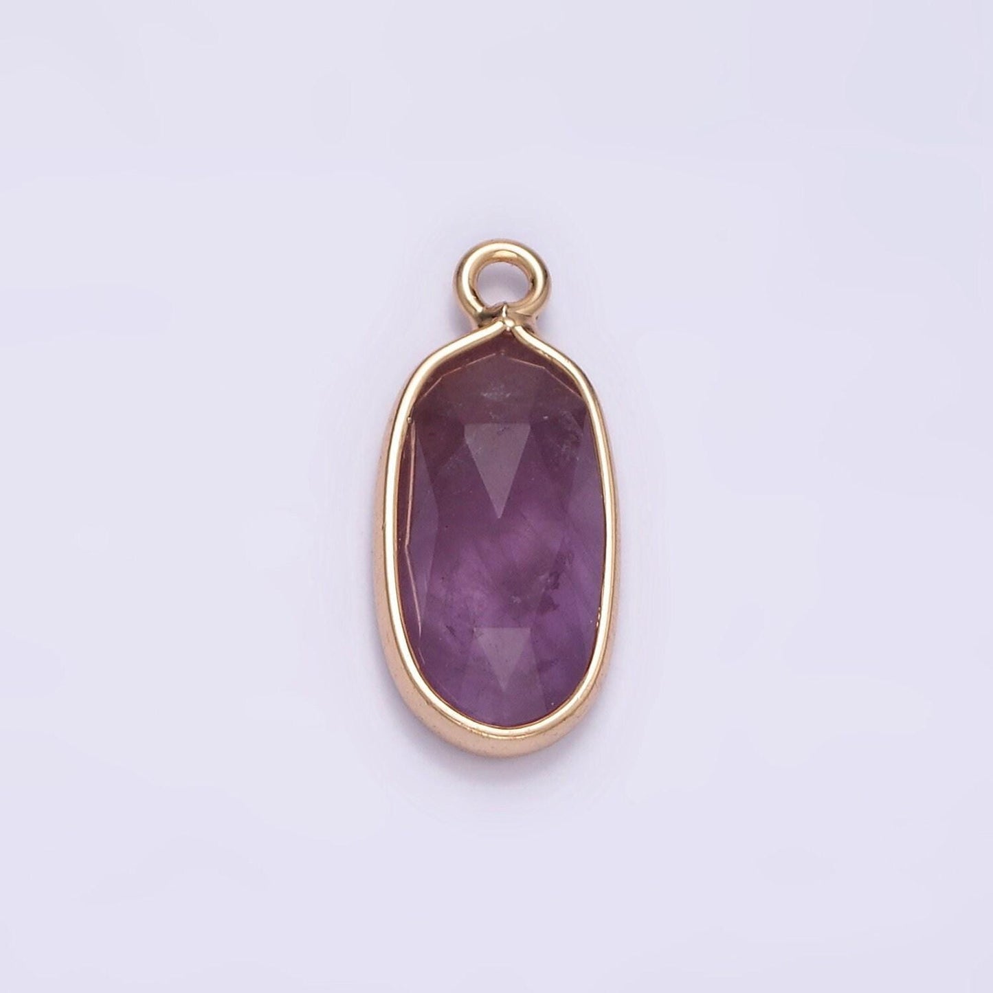 Gemstone faceted oval gold edge pendant charm rose quartz onyx amazon charm n-1705 - n-1712