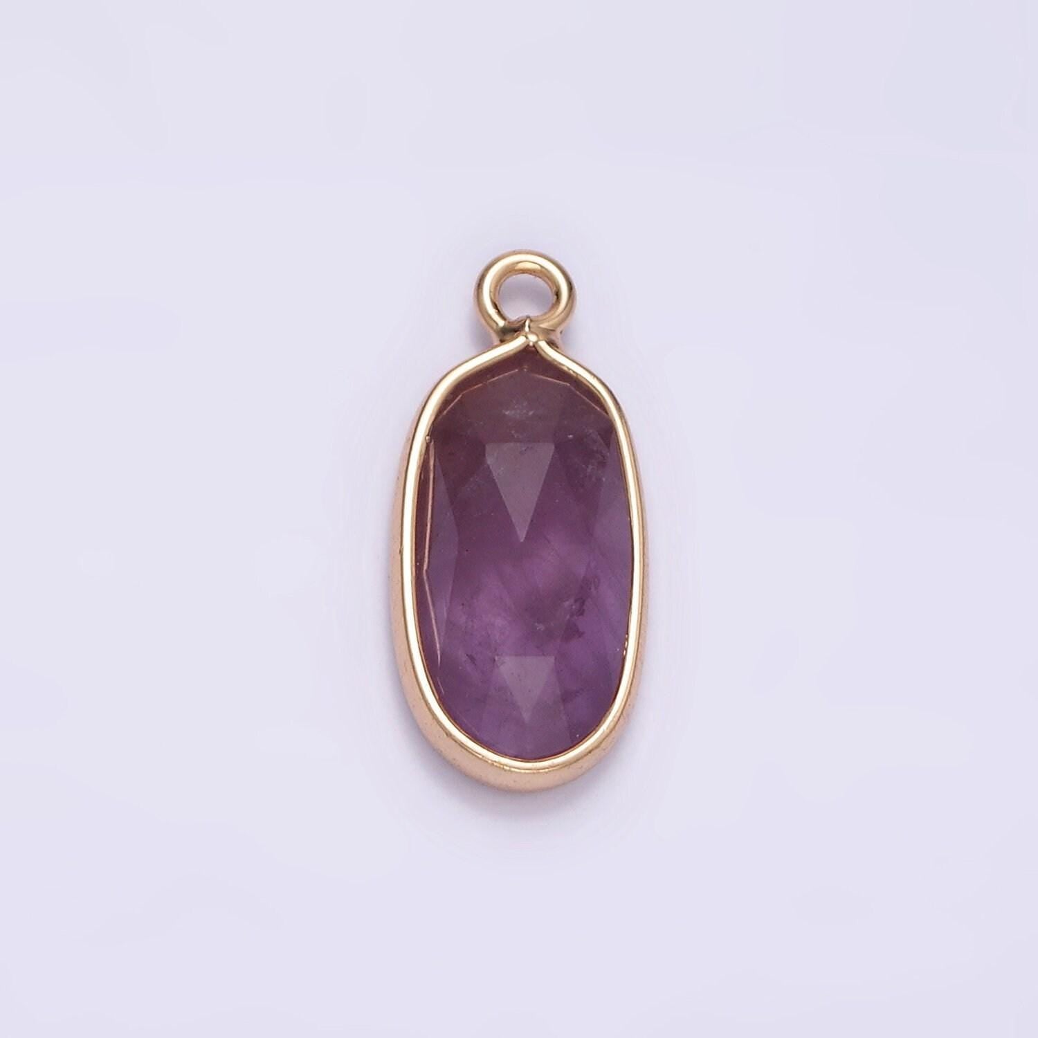 Gemstone faceted oval gold edge pendant charm rose quartz onyx amazon charm n-1705 - n-1712