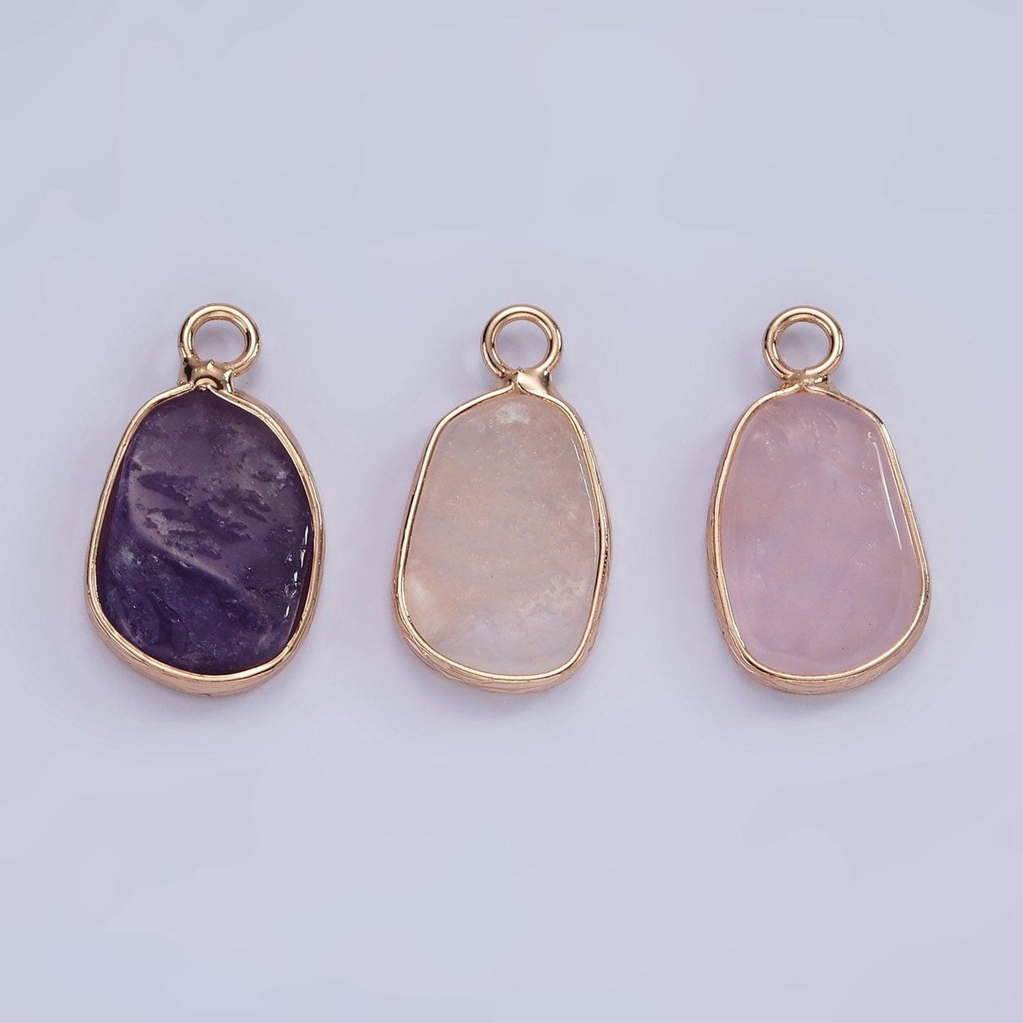 14k gold filled rose quartz, pink quartz, amethyst abstract oval bezel charm | n1696 - n1698