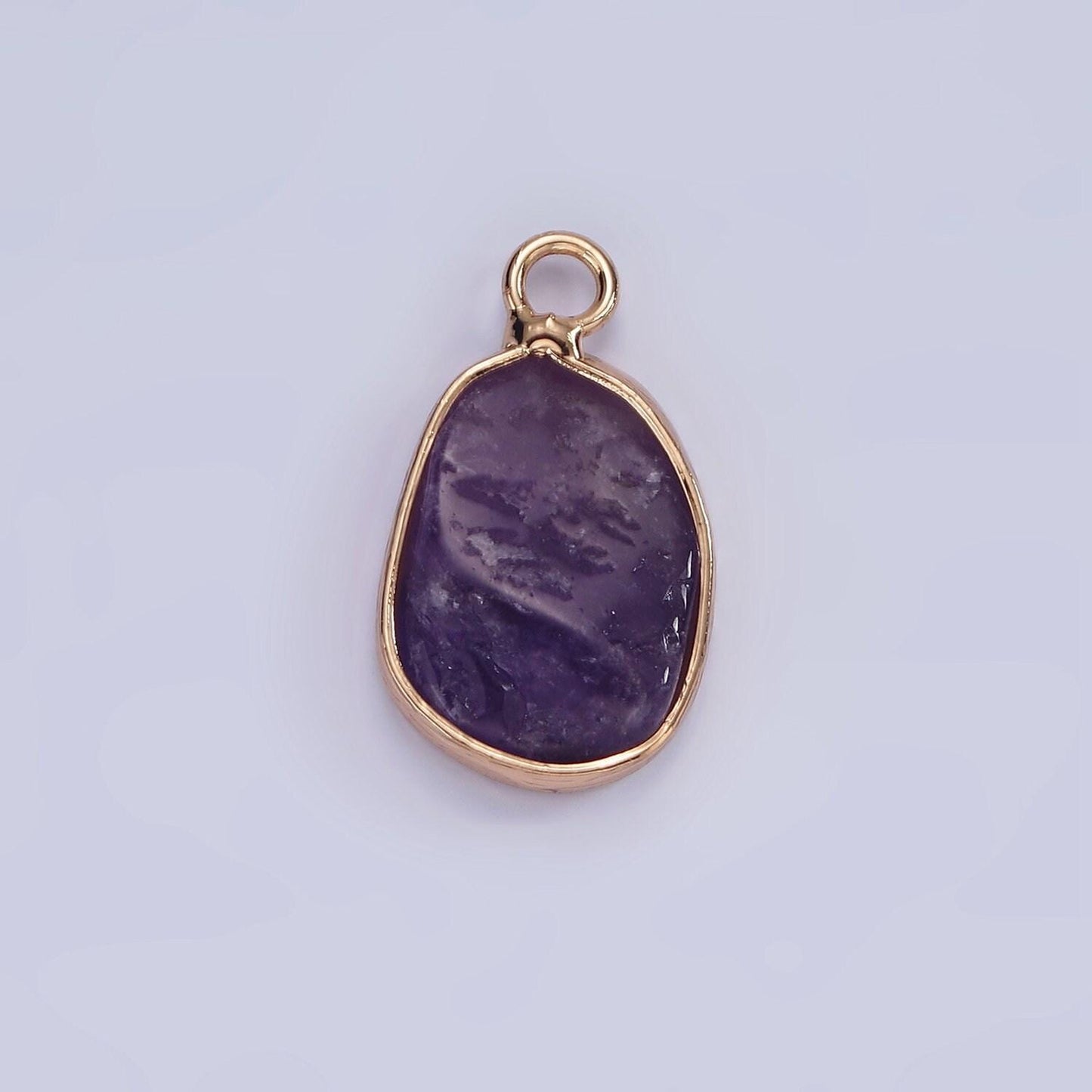 14k gold filled rose quartz, pink quartz, amethyst abstract oval bezel charm | n1696 - n1698