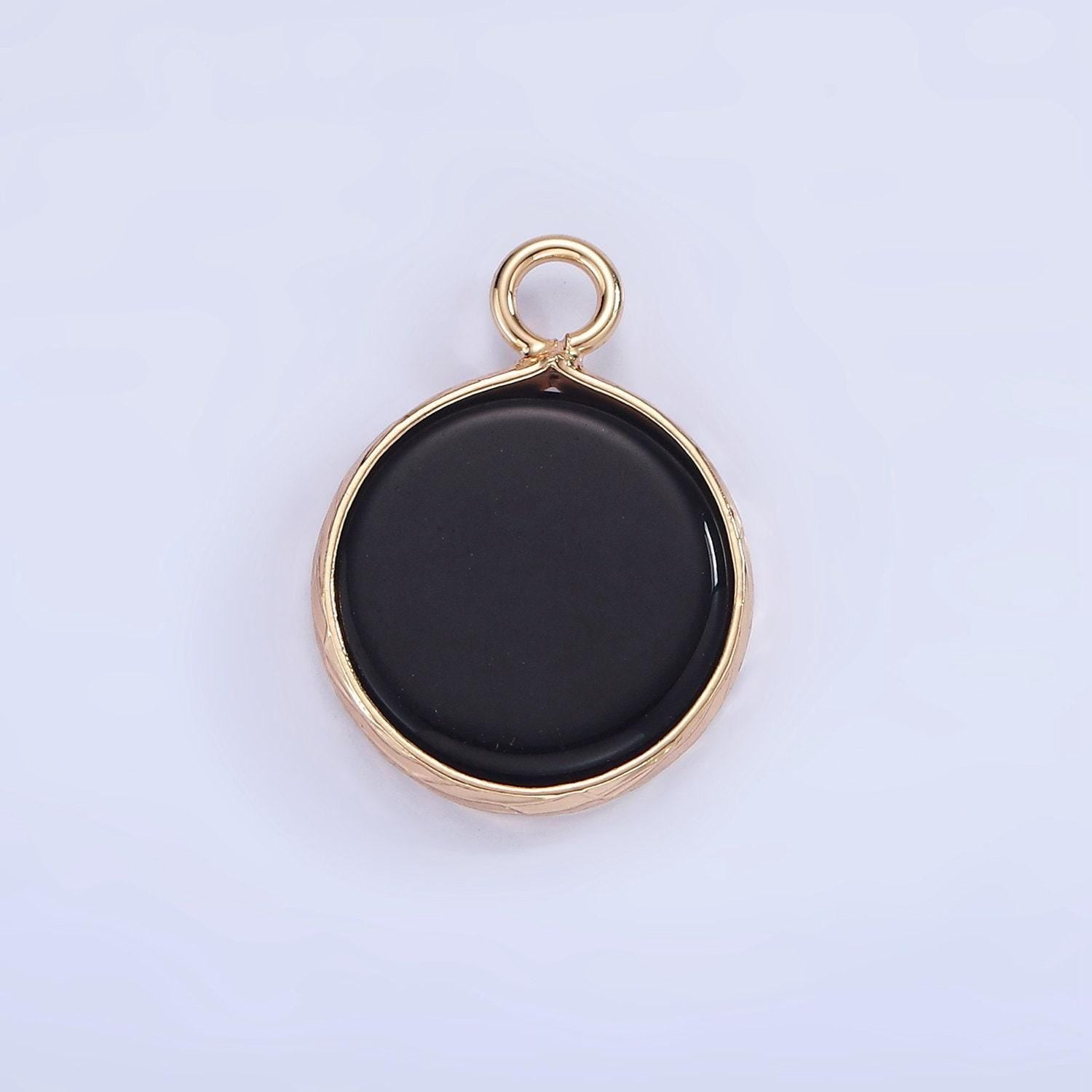 14k gold filled amazonite, pink quartz, onyx, howlite, blue lapis round bezel charm | n1691 - n1695