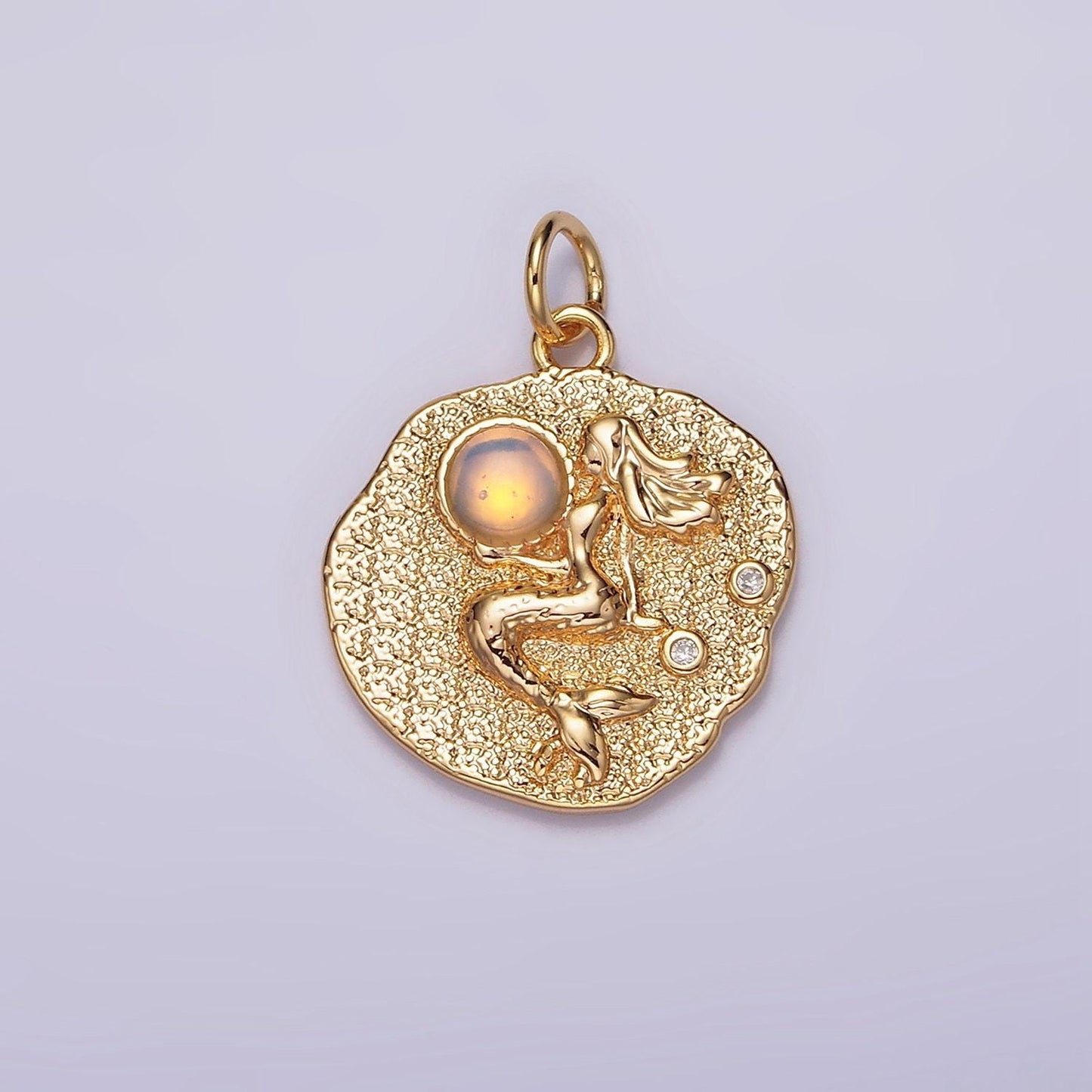 18k gold filled 19 mm gemstone mermaid fish stamped round charm | n1687 , n1753 - n1754