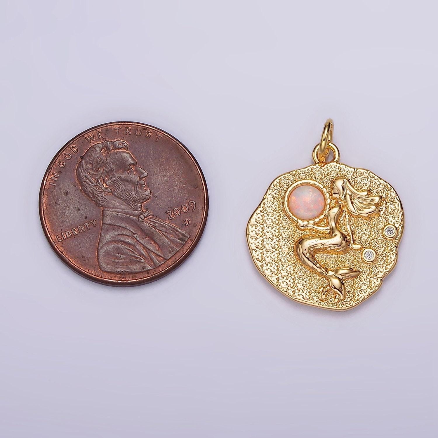 18k gold filled 19 mm gemstone mermaid fish stamped round charm | n1687 , n1753 - n1754