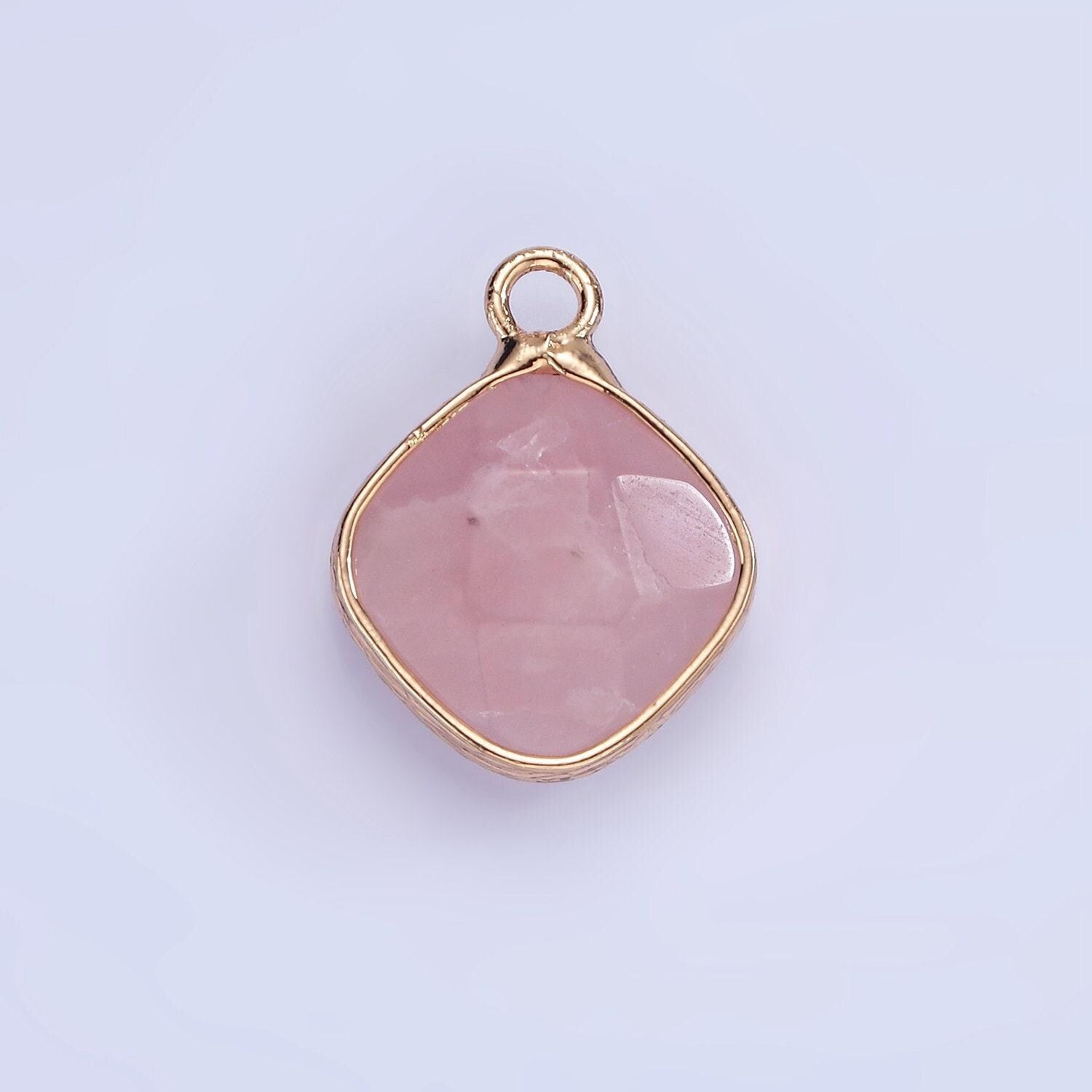 14k gold filled natural gemstone multifaceted rhombus bezel charm | n1669 - n1672