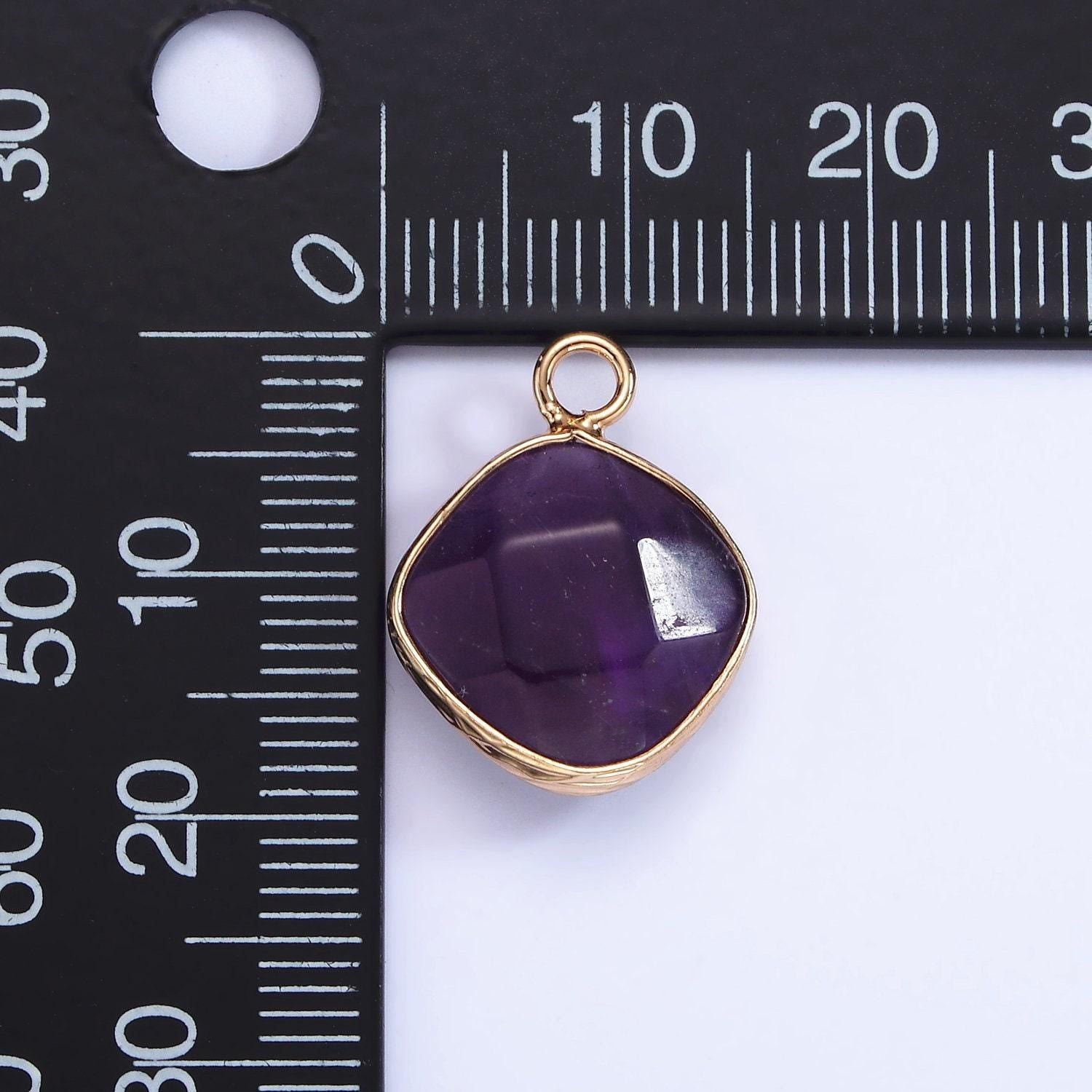 14k gold filled natural gemstone multifaceted rhombus bezel charm | n1669 - n1672