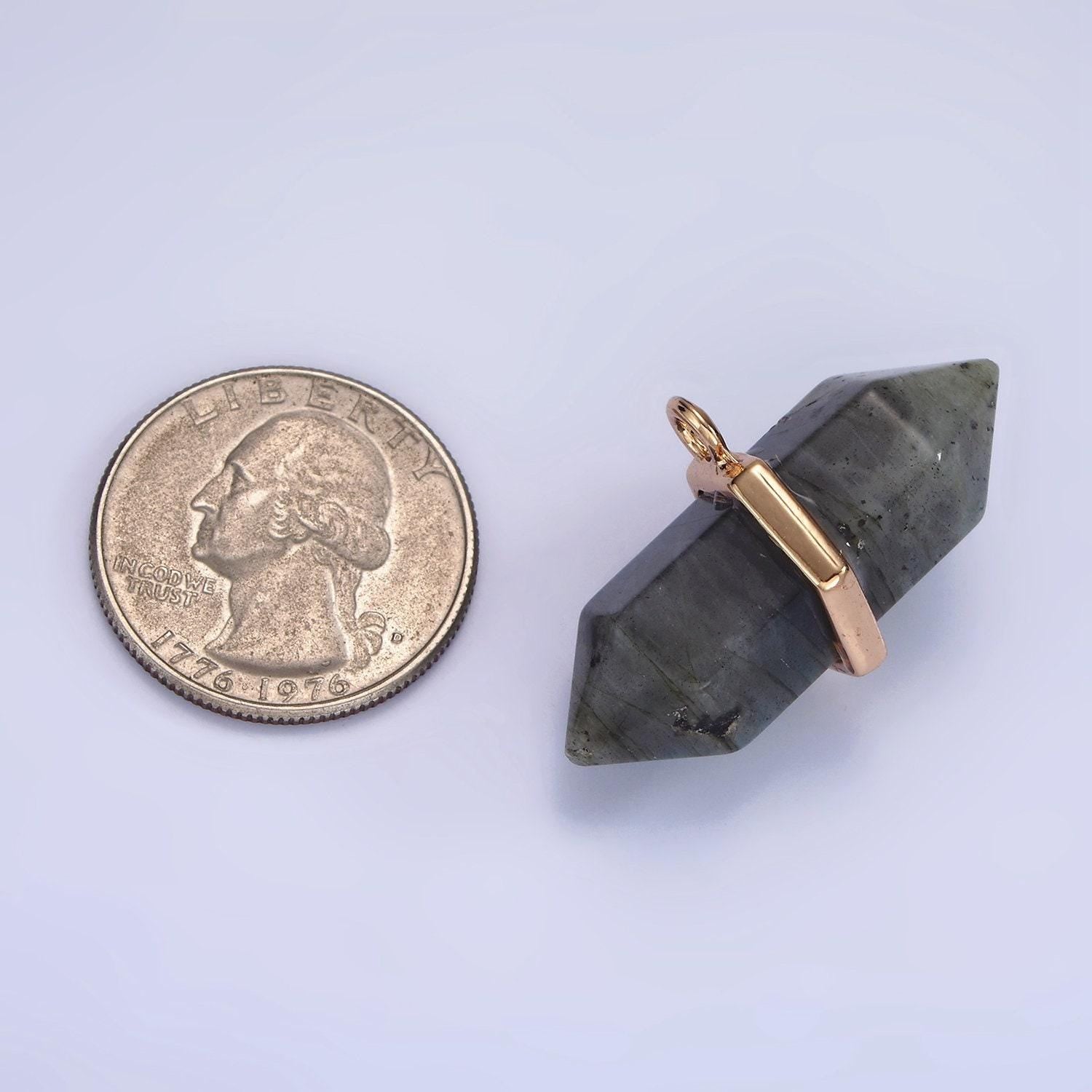 14k gold filled clear quartz, lapis lazuli, tiger eye, rose quartz, onyx, labradorite pointed wand charm | n1678 - n1683