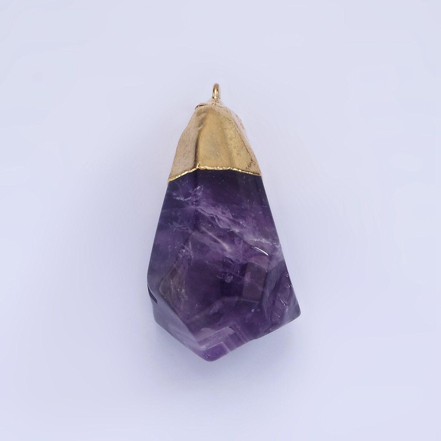 14k gold filled 35.5mm rose quartz, amethyst abstract multifaceted point foiled charm | n1653 n1654
