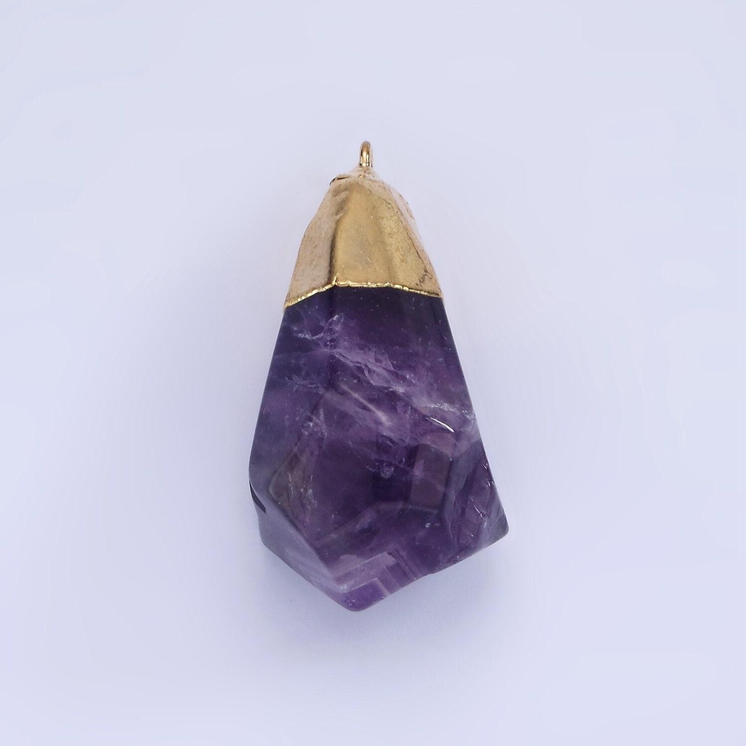 14k gold filled 35.5mm rose quartz, amethyst abstract multifaceted point foiled charm | n1653 n1654