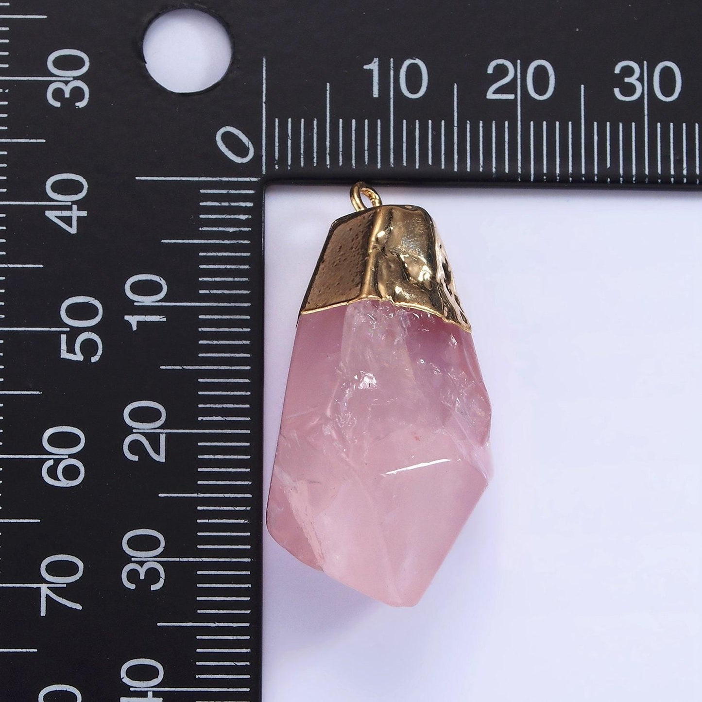14k gold filled 35.5mm rose quartz, amethyst abstract multifaceted point foiled charm | n1653 n1654