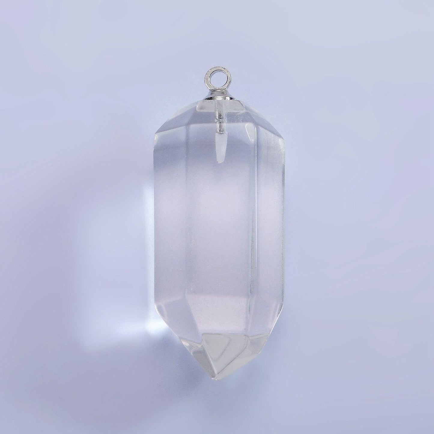 White gold filled 32mm clear quartz abstract multifaceted point wand charm | n1649