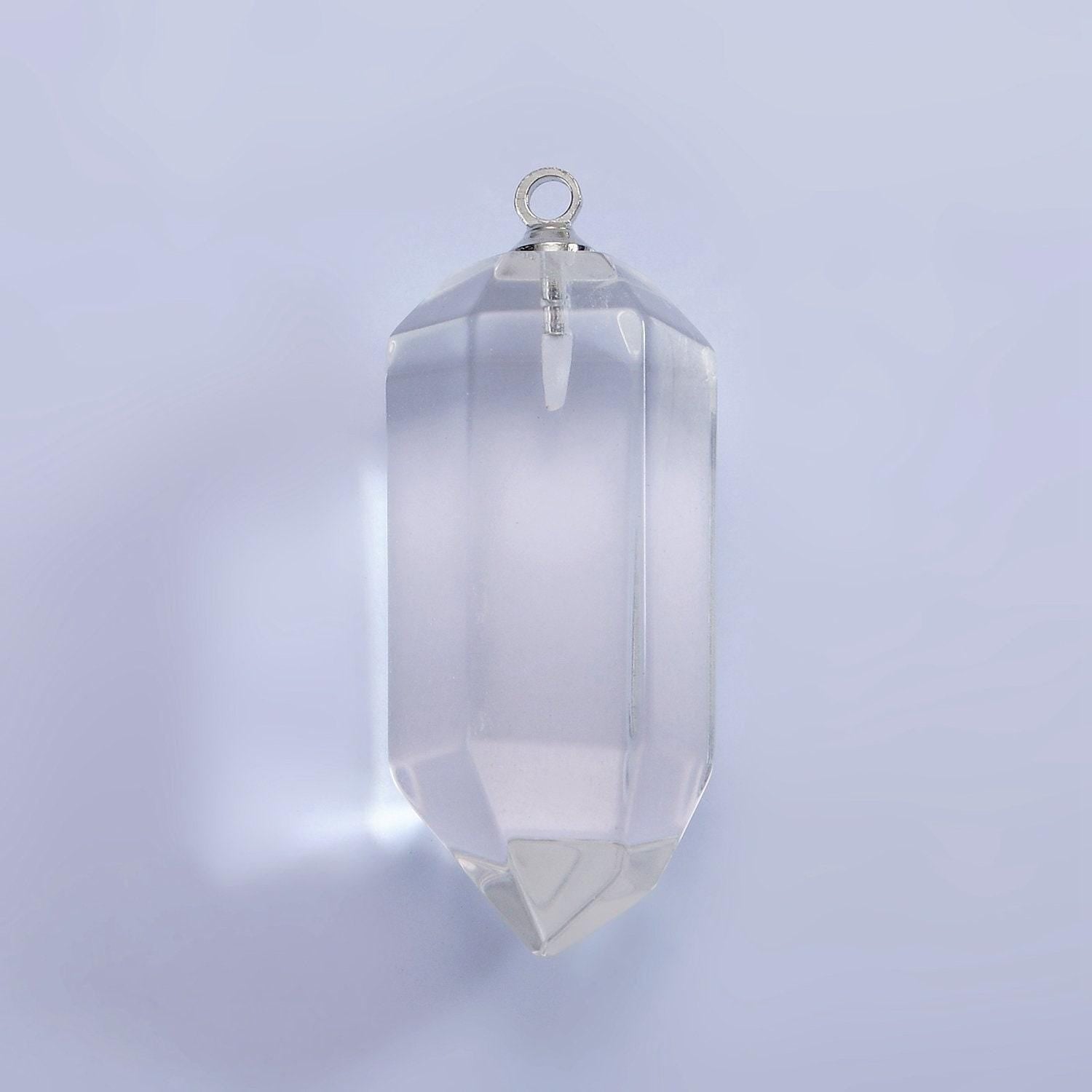 White gold filled 32mm clear quartz abstract multifaceted point wand charm | n1649