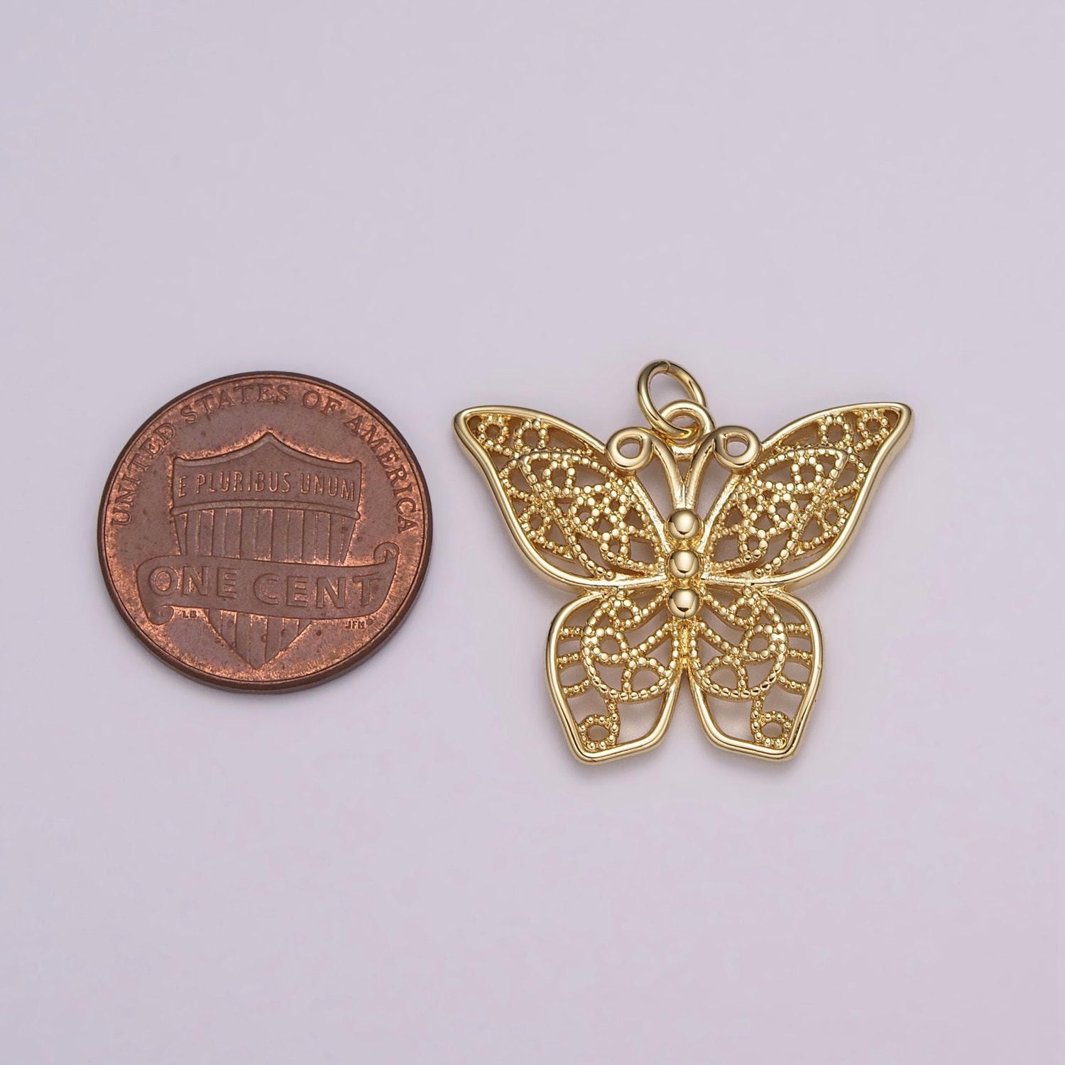 Filigree butterfly charm gold pendant, monarch pendant charm for bracelet earring necklace n-162, n-163