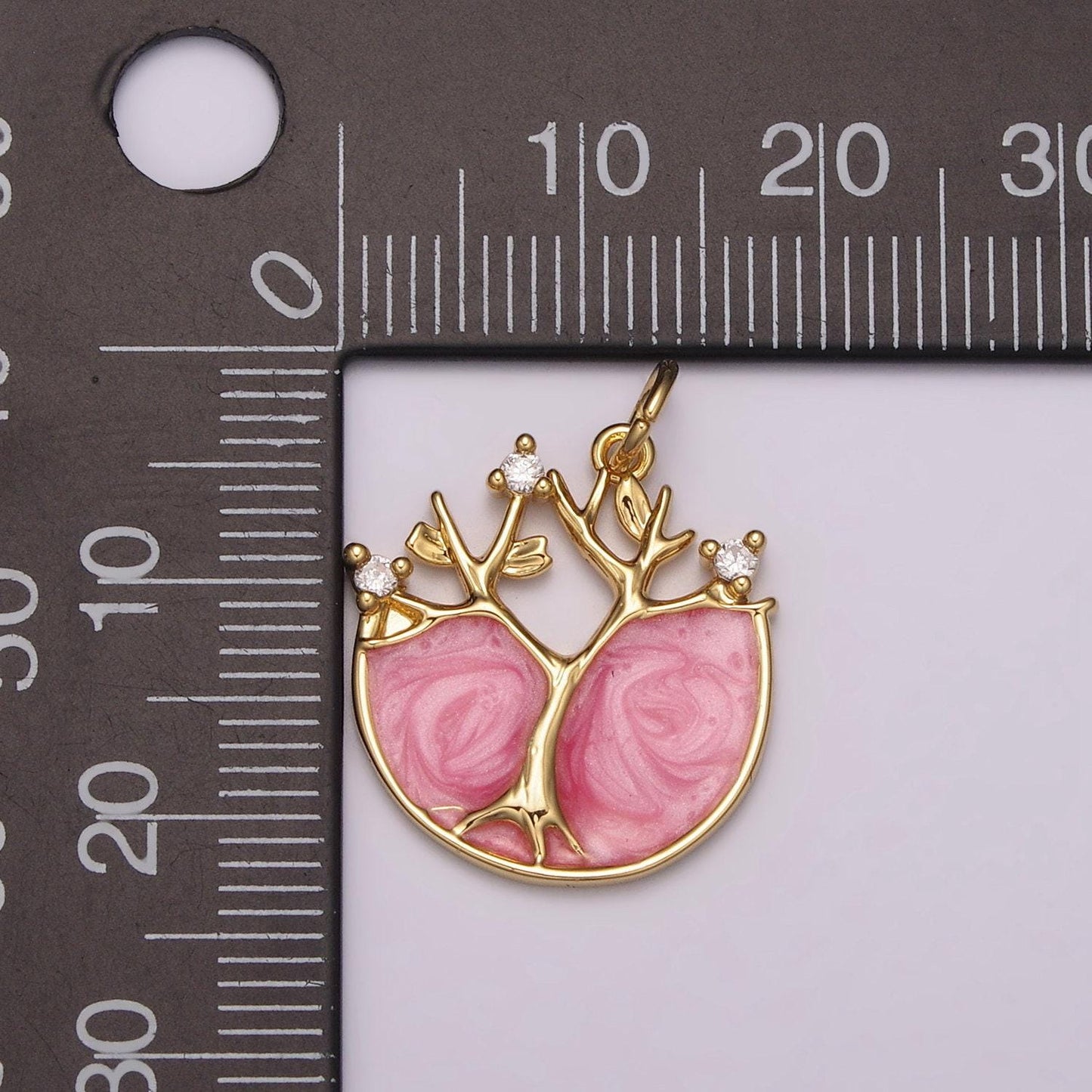 24k gold filled tree of life charm, pink enamel tree of life pendant for necklace bracelet earring