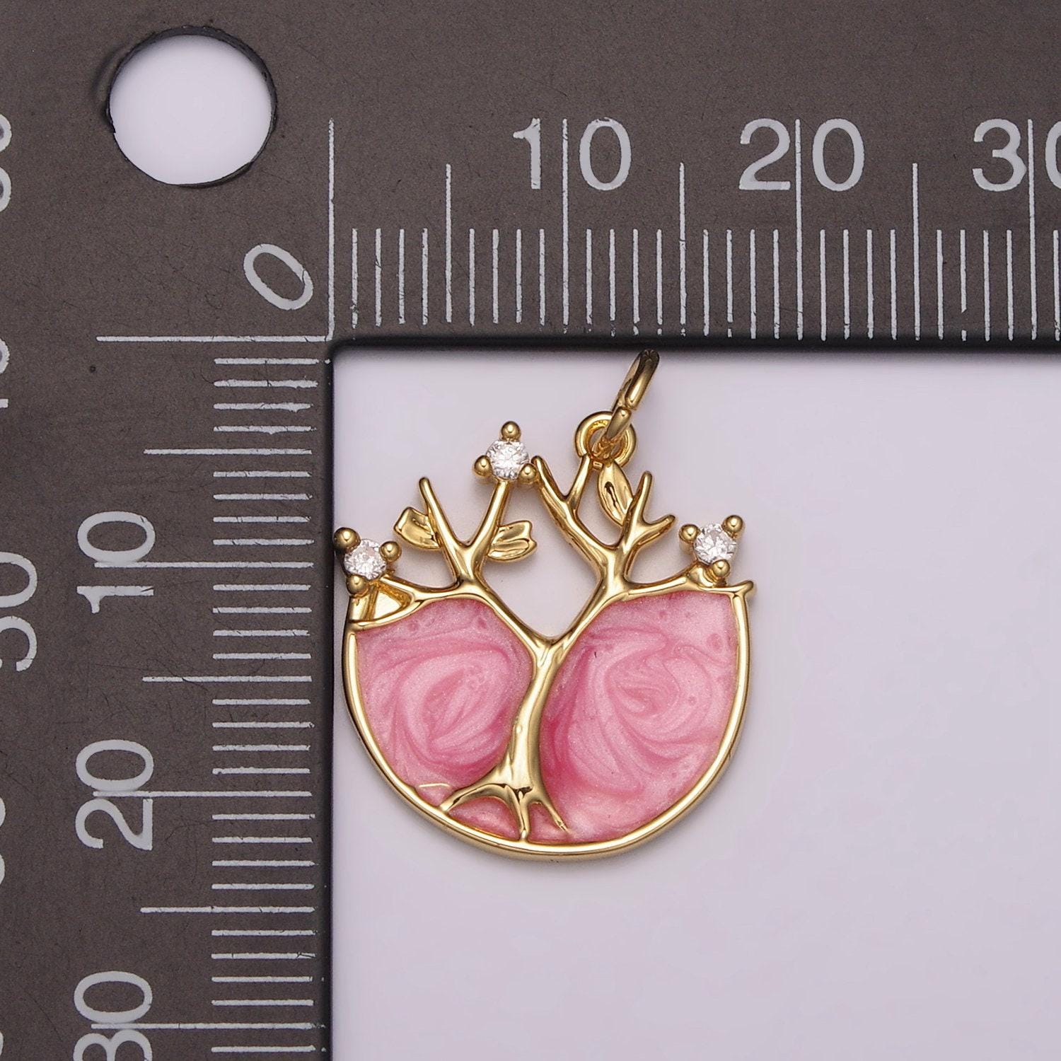 24k gold filled tree of life charm, pink enamel tree of life pendant for necklace bracelet earring