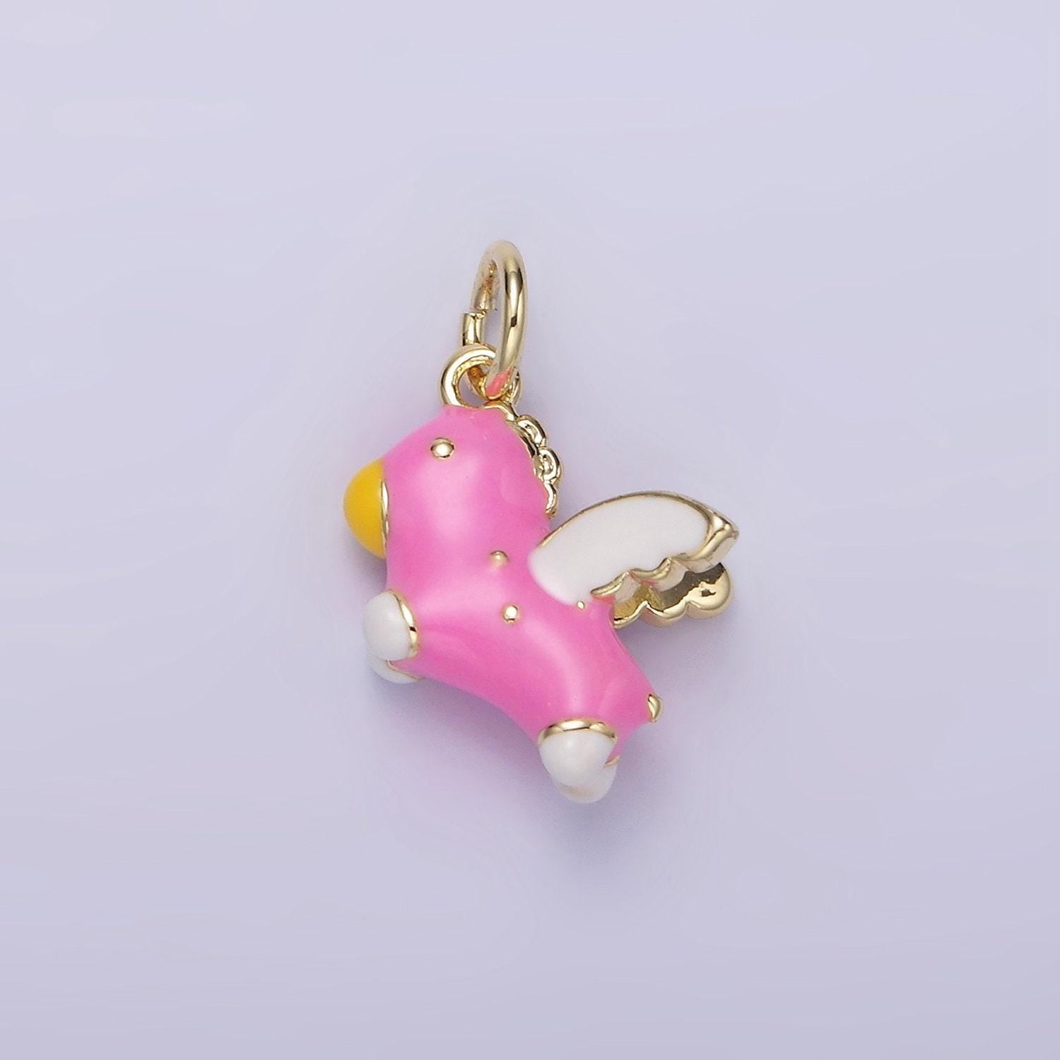 14k gold filled pink, blue pegasus enamel puffed add-on charm in gold & silver | n1531 - n1534