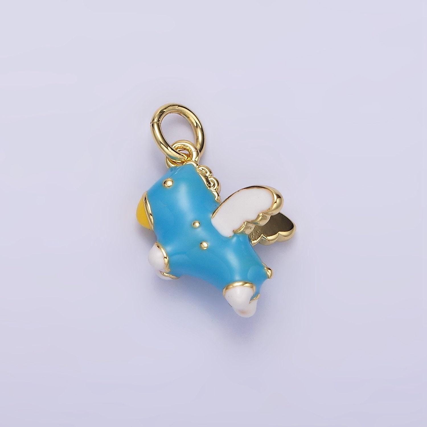 14k gold filled pink, blue pegasus enamel puffed add-on charm in gold & silver | n1531 - n1534