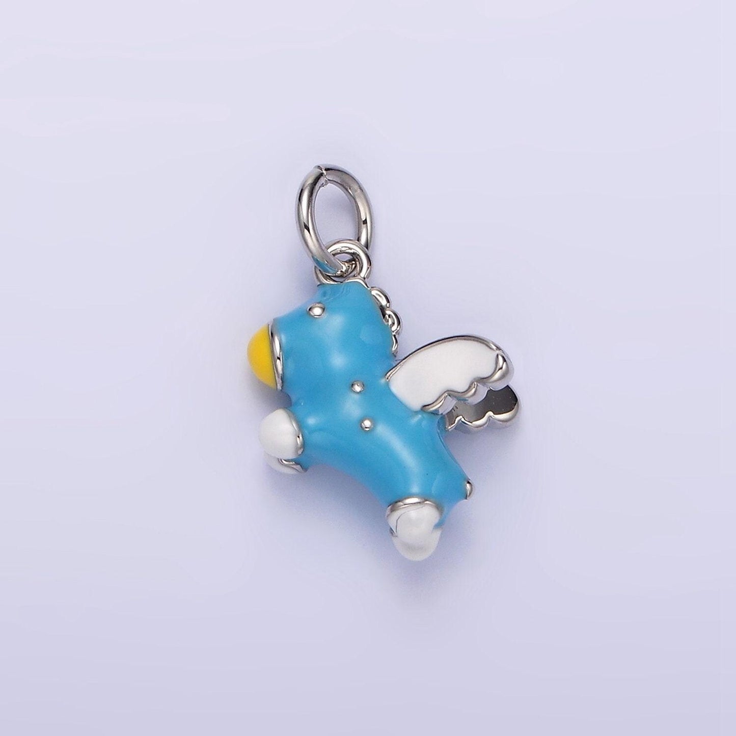 14k gold filled pink, blue pegasus enamel puffed add-on charm in gold & silver | n1531 - n1534