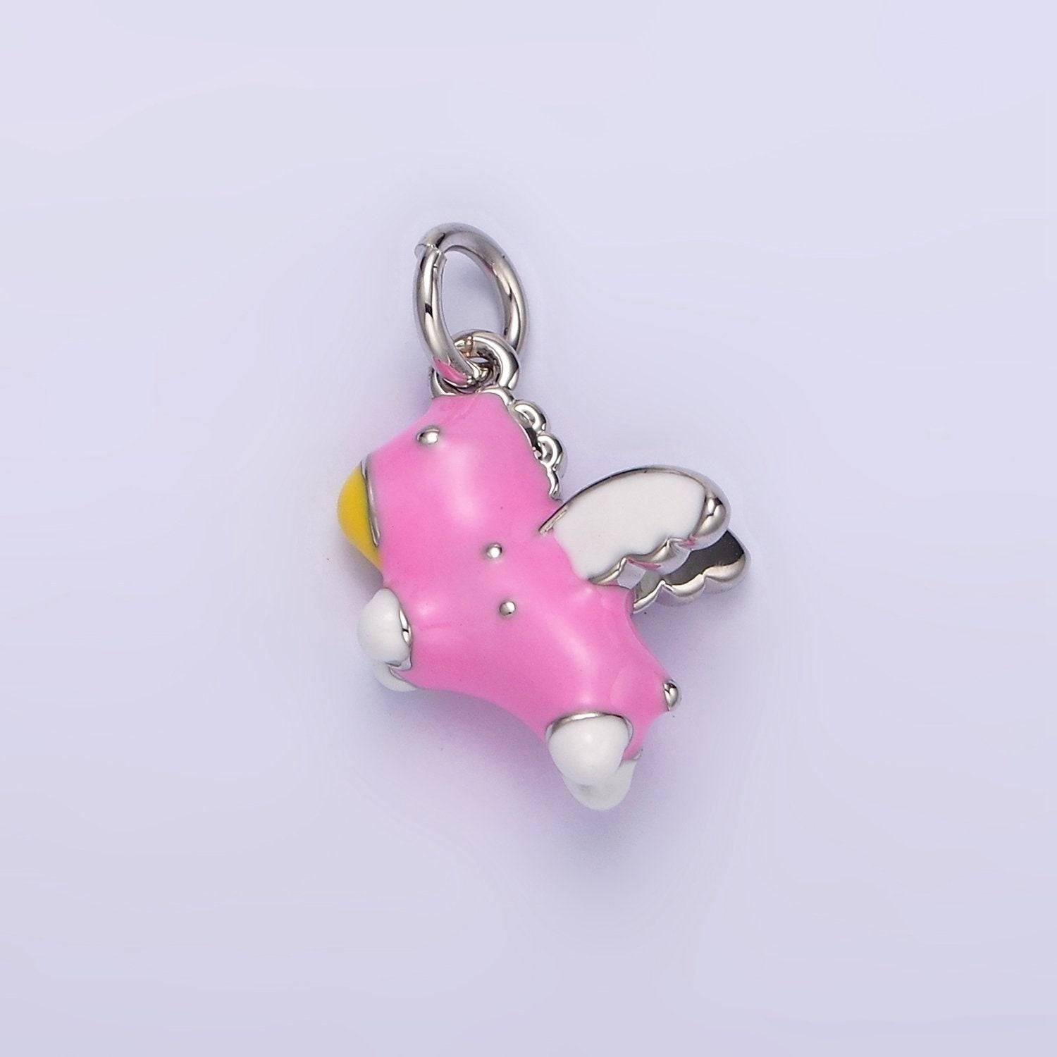 14k gold filled pink, blue pegasus enamel puffed add-on charm in gold & silver | n1531 - n1534