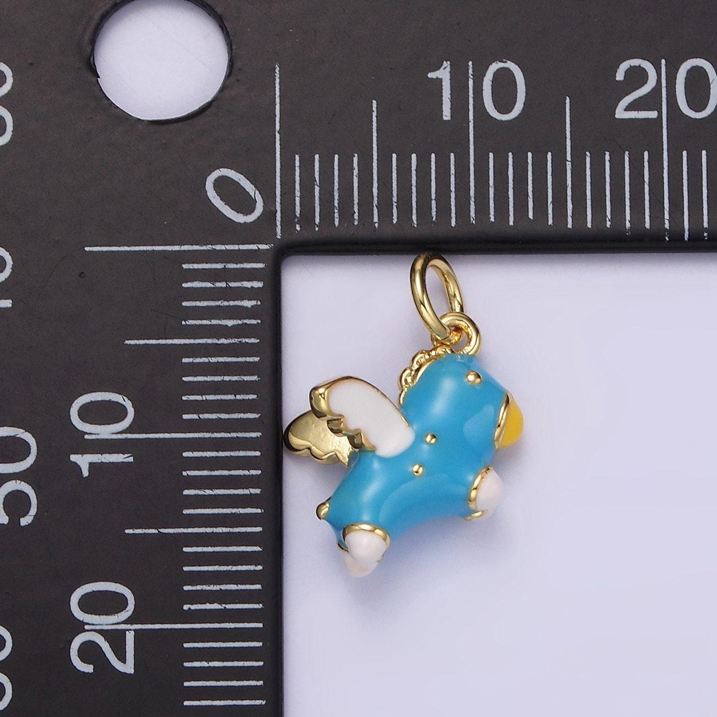 14k gold filled pink, blue pegasus enamel puffed add-on charm in gold & silver | n1531 - n1534