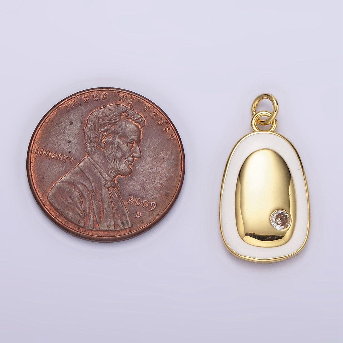 14k gold filled clear cz dotted white enamel outline oval charm in gold & silver | n1529 n1530