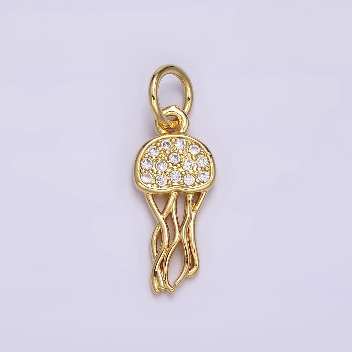 14k gold filled ocean sea jellyfish clear micro paved cz charm | n1526
