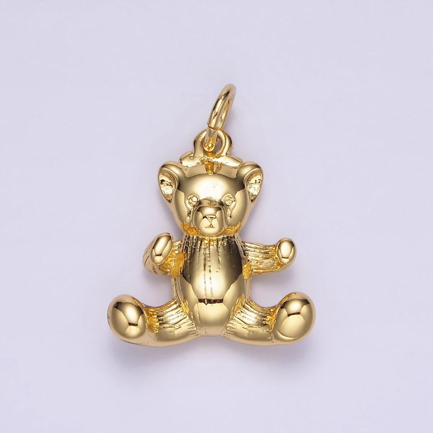 14k gold filled 23.5mm sitting teddy bear line-textured animal charm | n1524