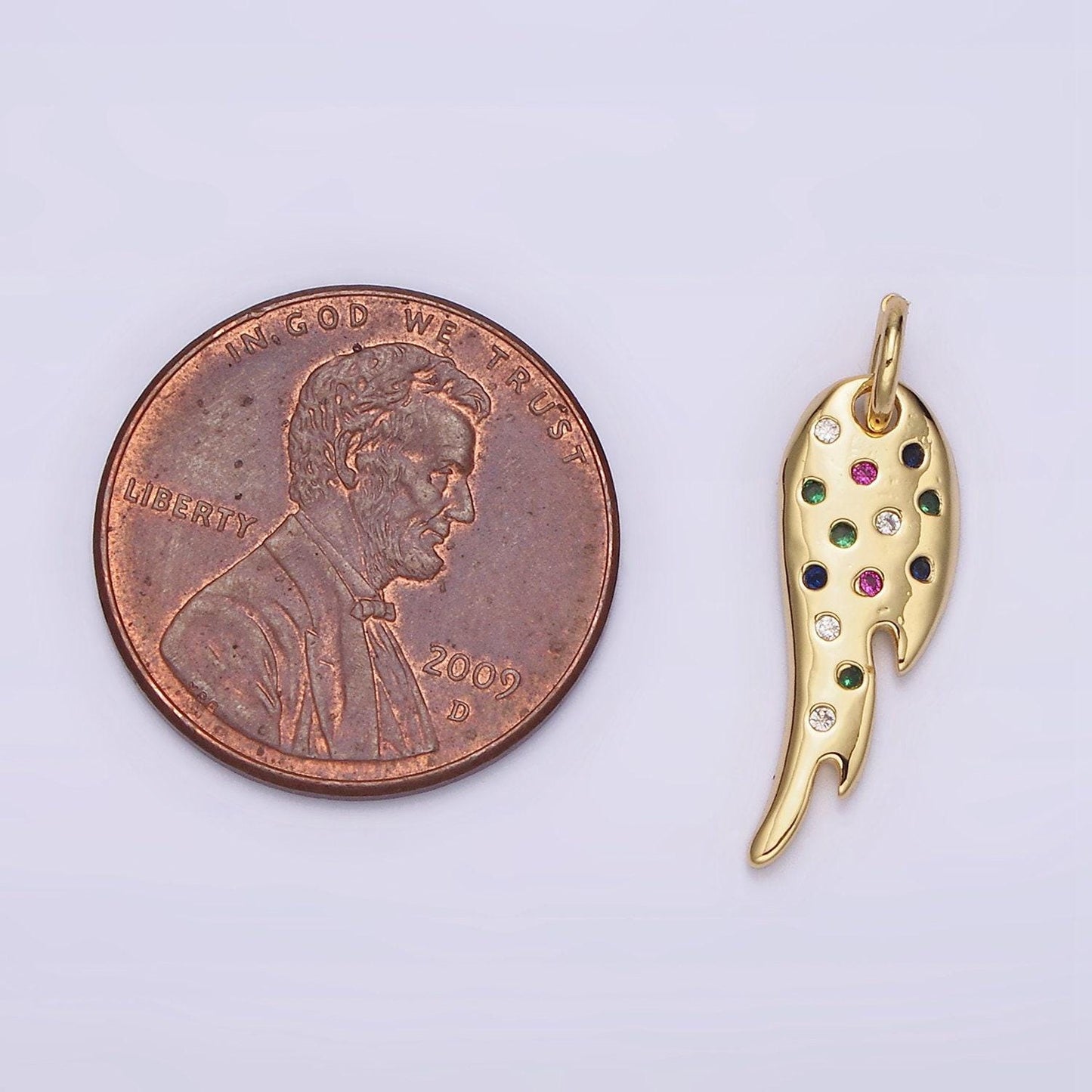 14k gold filled multicolor cz dotted curved teardrop wings charm | n1523