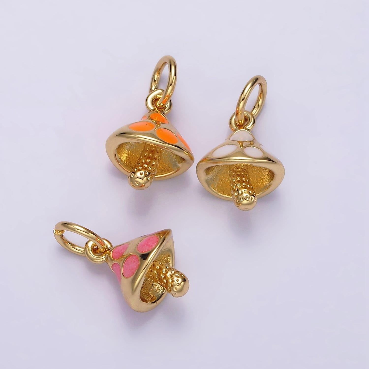 14k gold filled white, orange, pink enamel dotted mushroom charm | n1519 - n1521