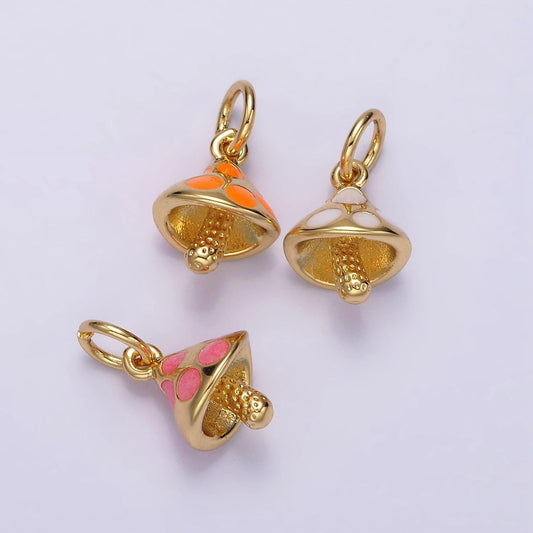 14k gold filled white, orange, pink enamel dotted mushroom charm | n1519 - n1521