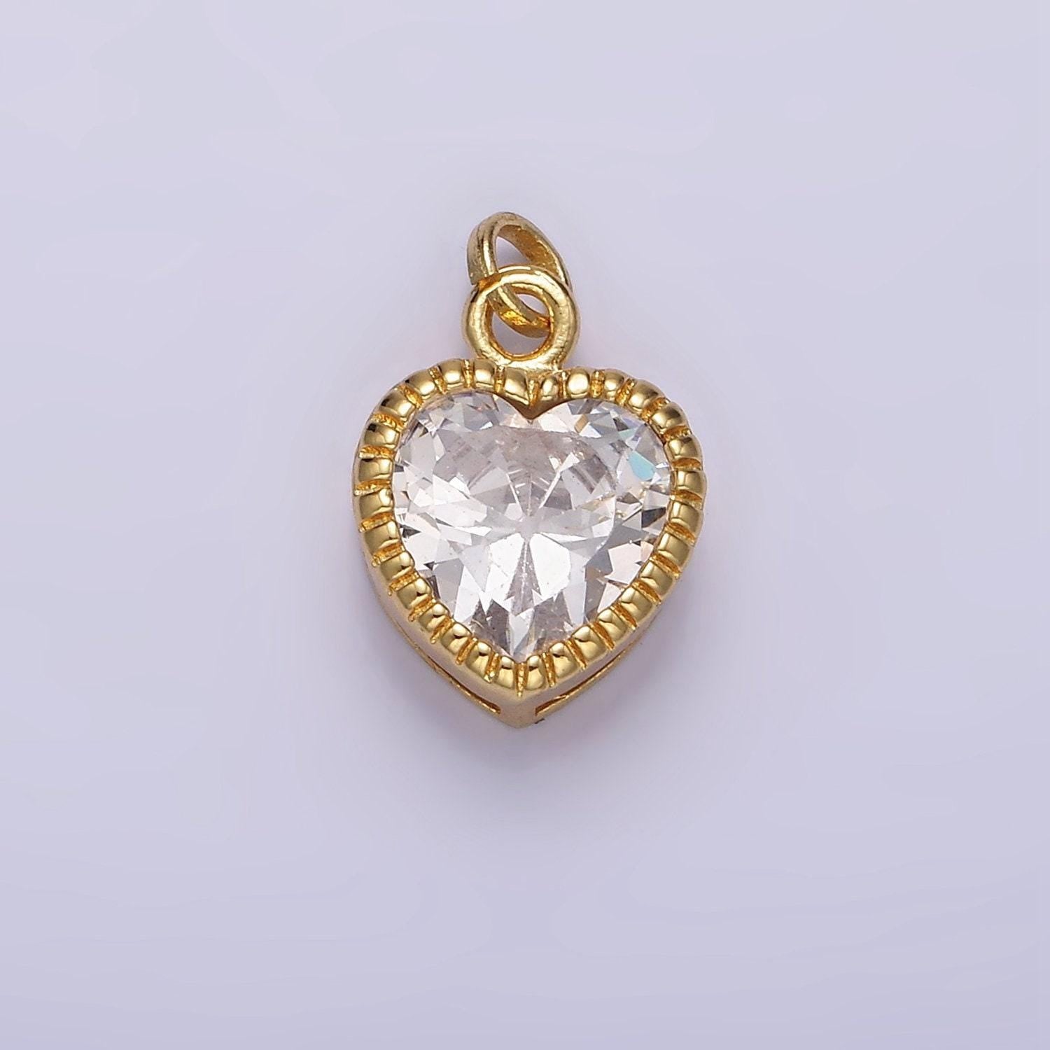 14k gold filled 15mm clear cz heart line-textured add-on charm | n1517