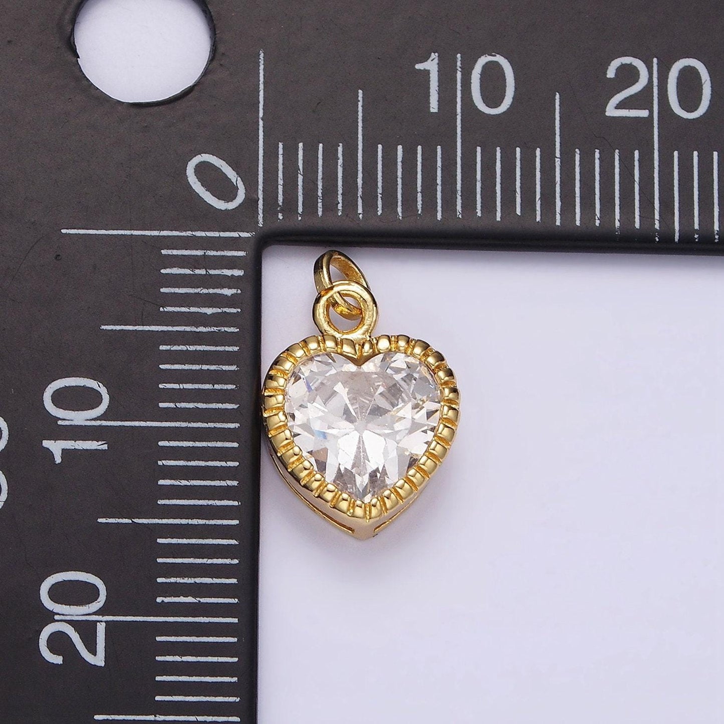 14k gold filled 15mm clear cz heart line-textured add-on charm | n1517