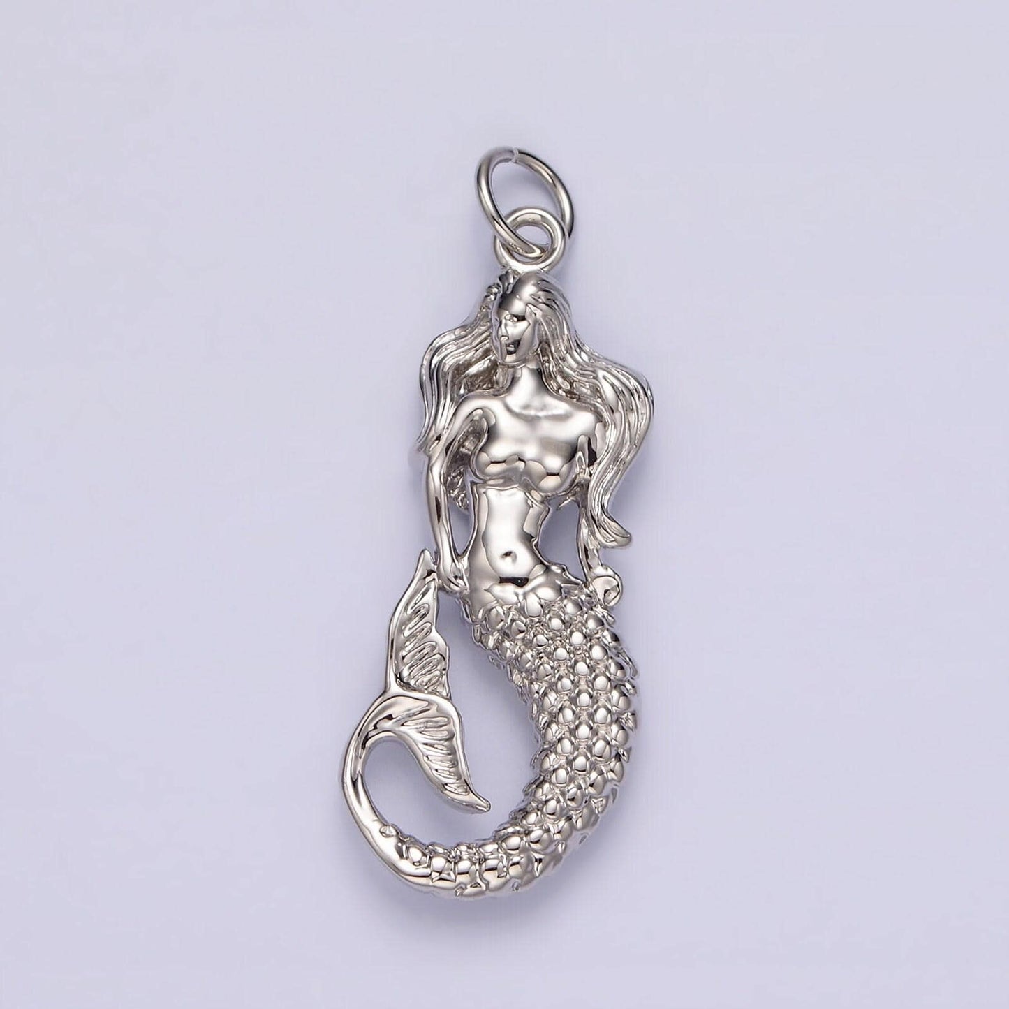 14k gold filled 30mm ocean sea mermaid textured charm in gold & silver | n1506 n1510