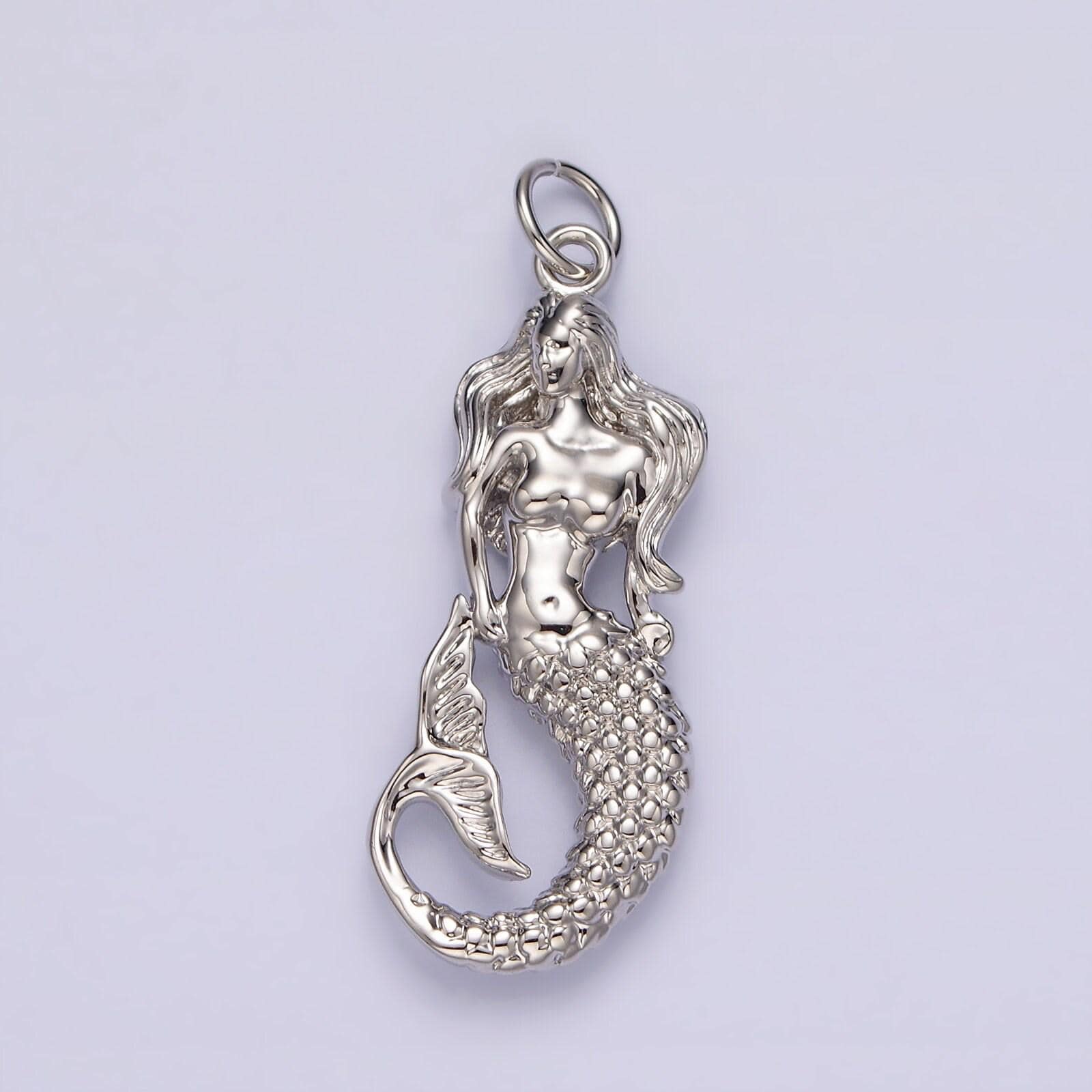 14k gold filled 30mm ocean sea mermaid textured charm in gold & silver | n1506 n1510