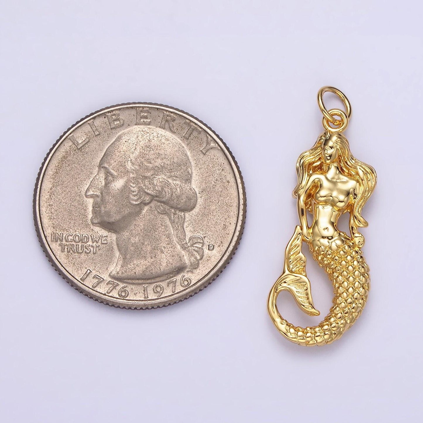 14k gold filled 30mm ocean sea mermaid textured charm in gold & silver | n1506 n1510