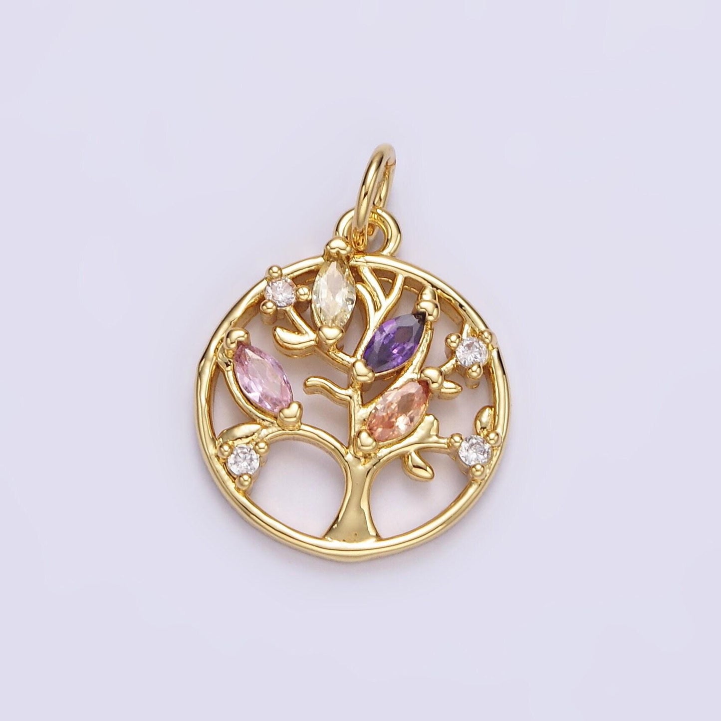 14k gold filled multicolor marquise cz leaf tree open round charm in gold & silver | n1500 n1501