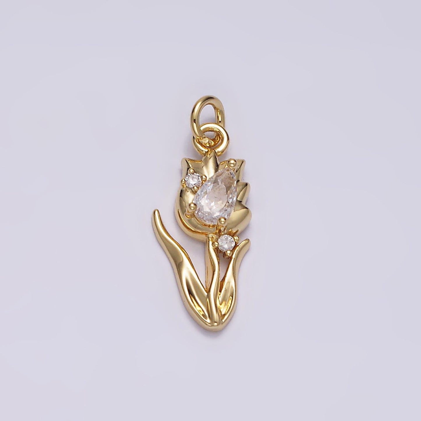 Mini gold tulip charm cz silver tulips flower pendant spring garden jewelry inspired n-1493