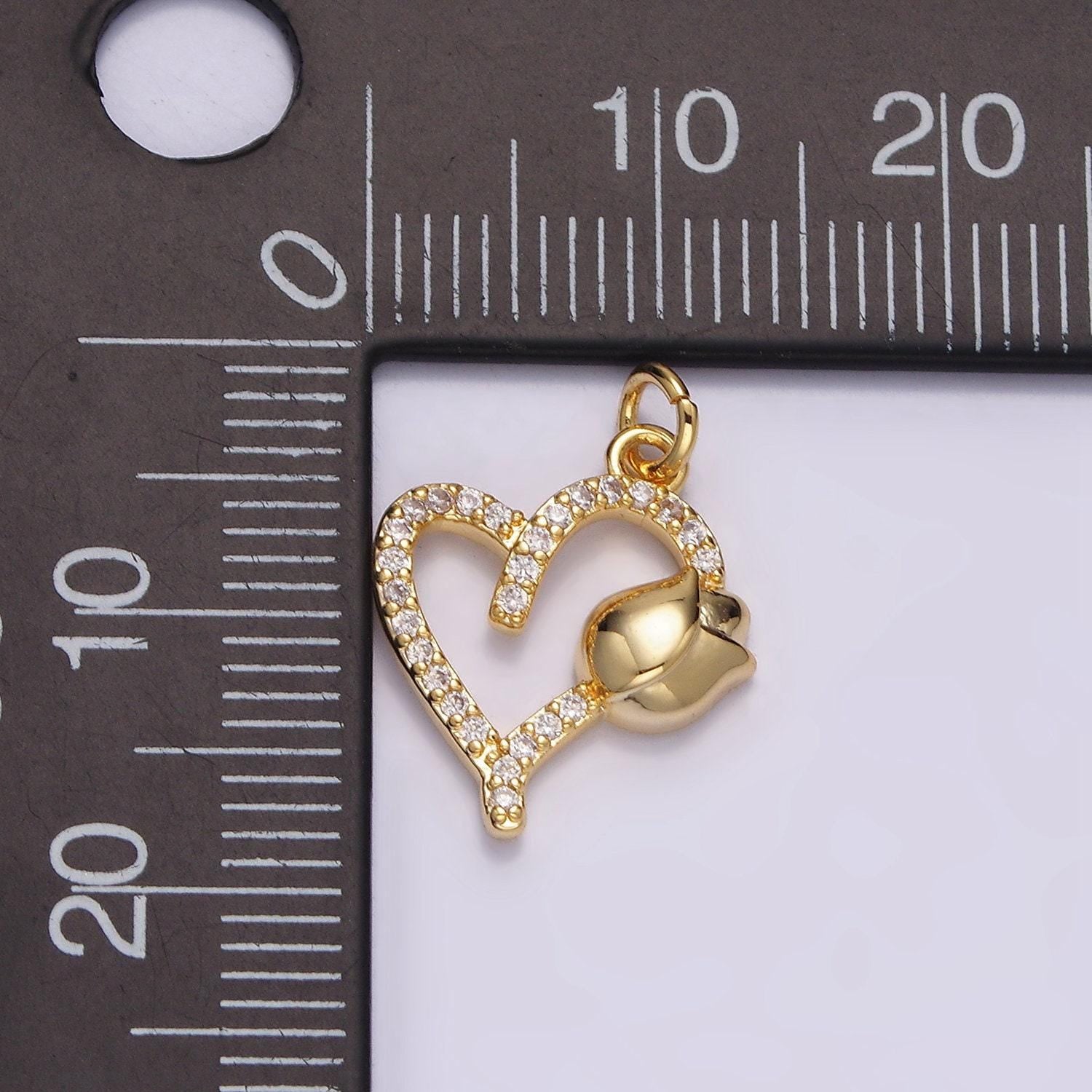 Mini gold heart charm with tulip buds flower charms cz floral charm, gold love charm relationship jewelry inspired n-1492
