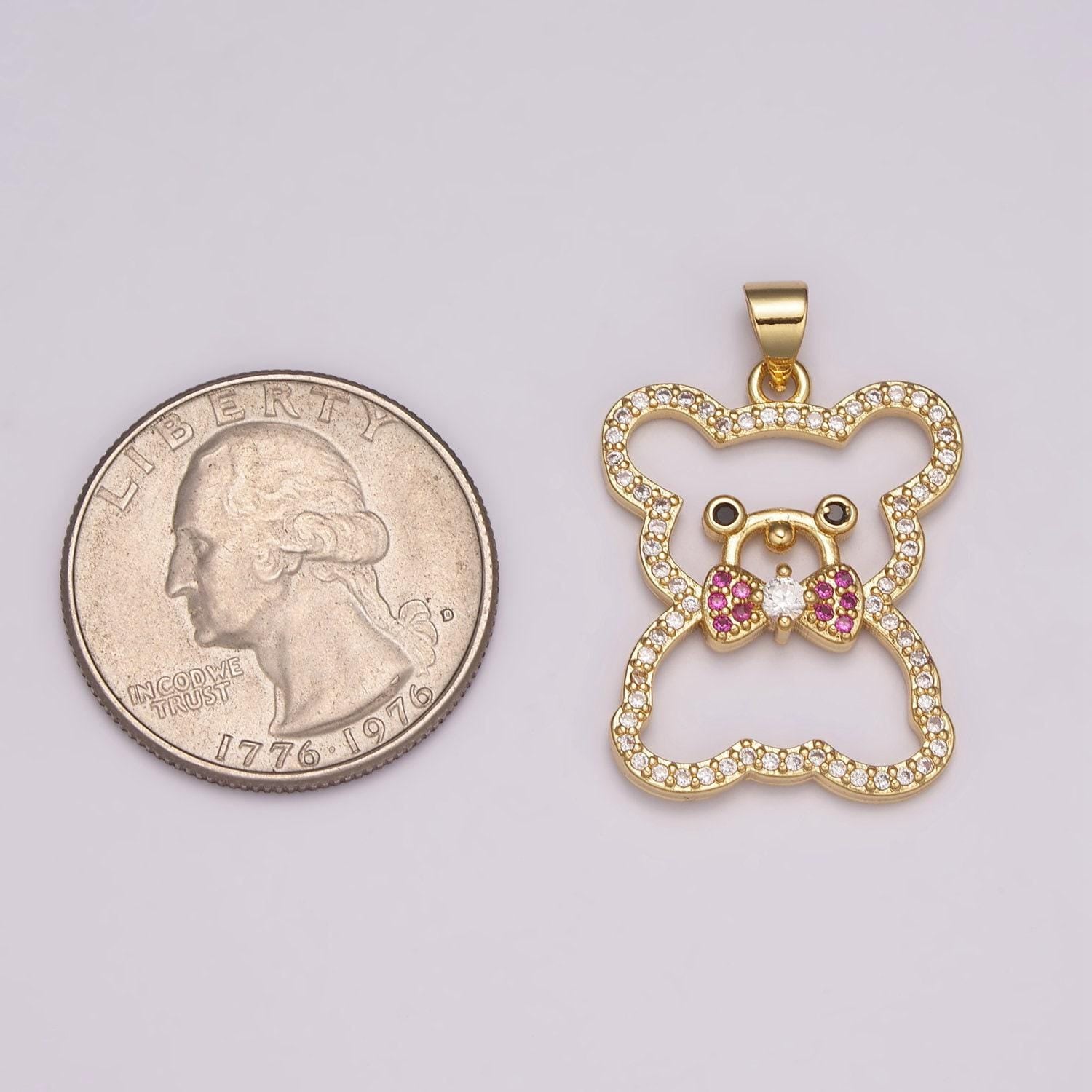 Micro pave gold bear charm teddy bear charm necklace tuxedo pendant / keychain / earrings / kids crafts n-1486
