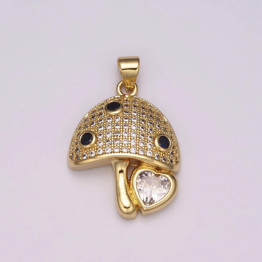 24k gold filled micro pave cz mushroom pendant charm dainty cz magic mushroom pendant charm add on pendant, n-1484