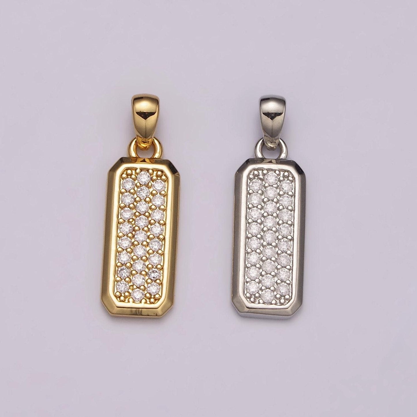 Dainty cz bar pendant 24k gold filled bar pendant, silver bar micro pave dangle pendants