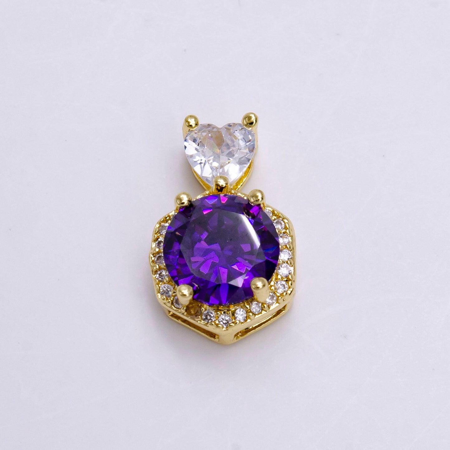 14k gold filled red, purple, pink round cz micro paved hexagonal heart bail pendant | n1472 - n1474
