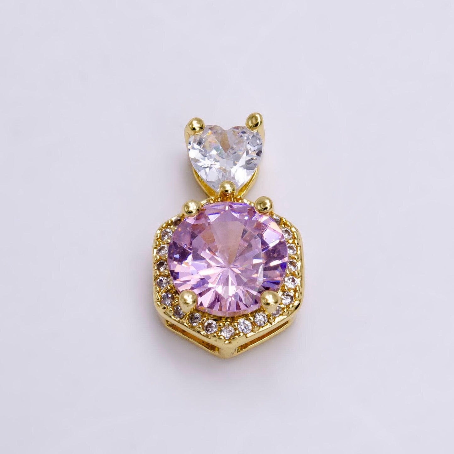 14k gold filled red, purple, pink round cz micro paved hexagonal heart bail pendant | n1472 - n1474