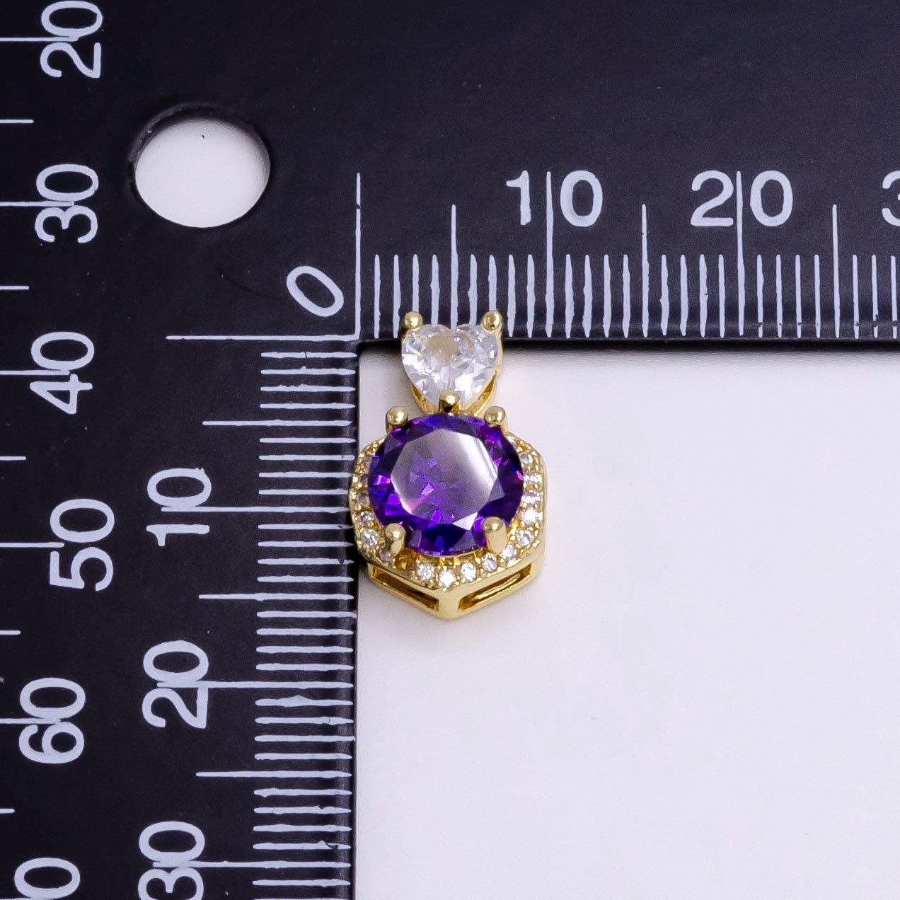 14k gold filled red, purple, pink round cz micro paved hexagonal heart bail pendant | n1472 - n1474