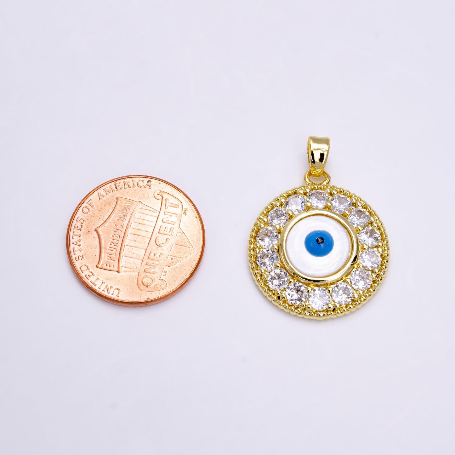 14k gold filled evil eye clear micro paved cz lined braided round pendant | n1463