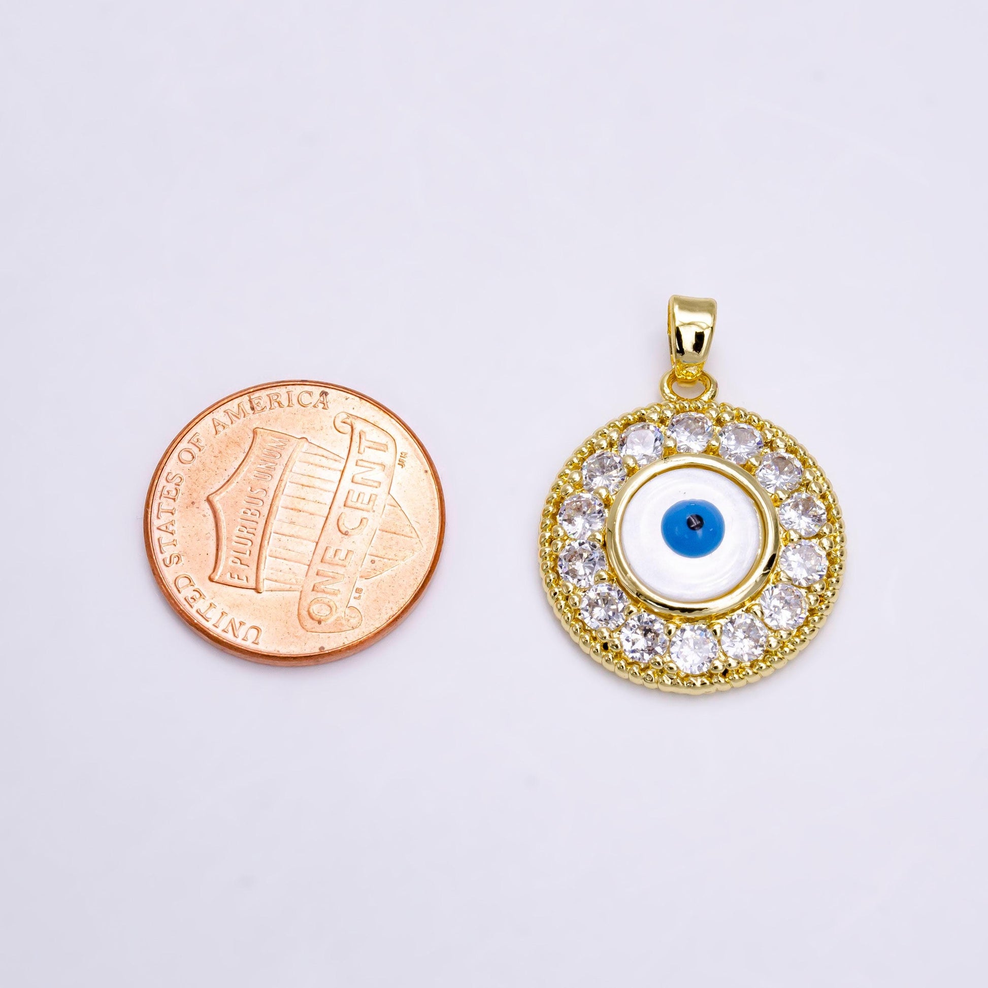 14k gold filled evil eye clear micro paved cz lined braided round pendant | n1463