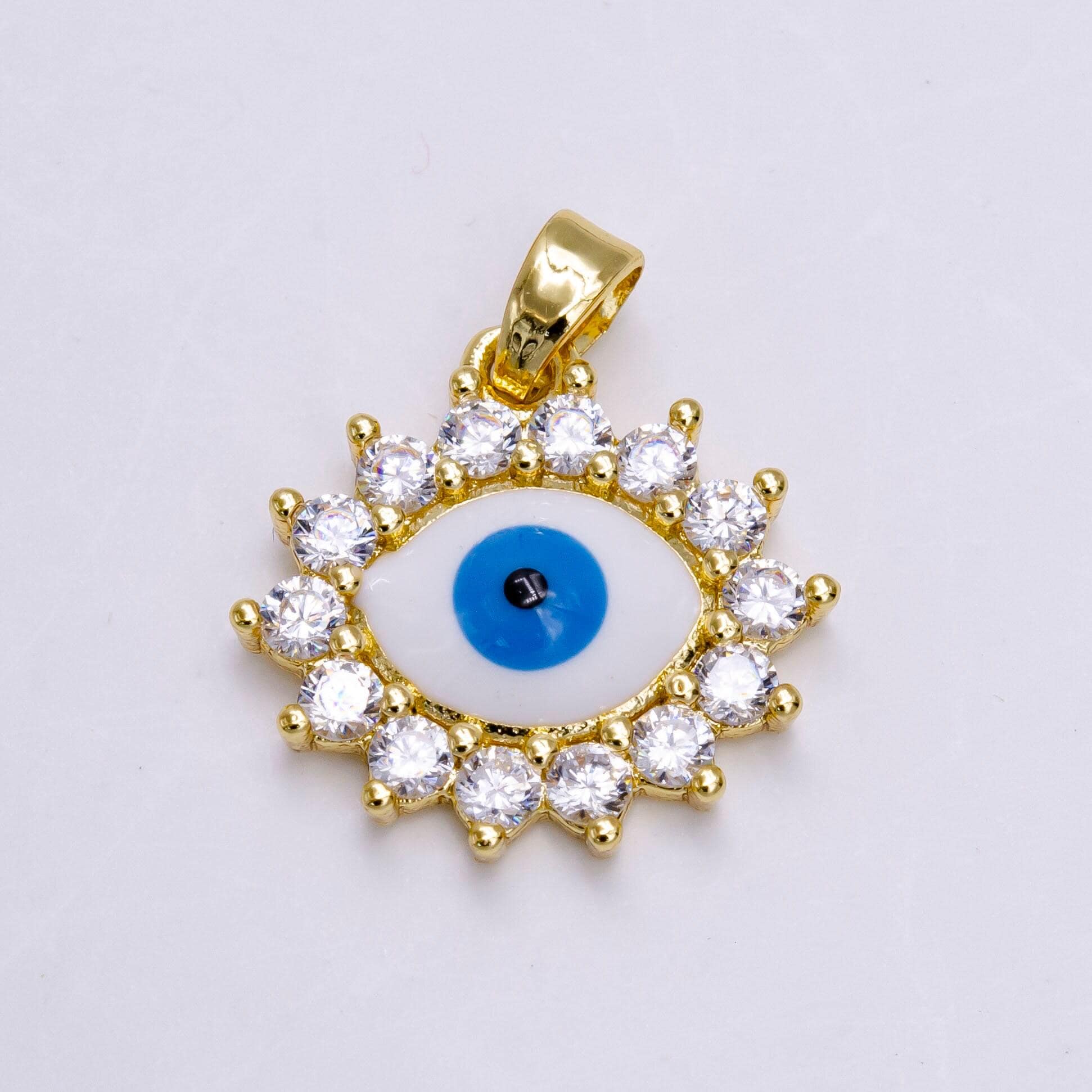 14k gold filled blue evil eye clear cz outlined pendant | n1462