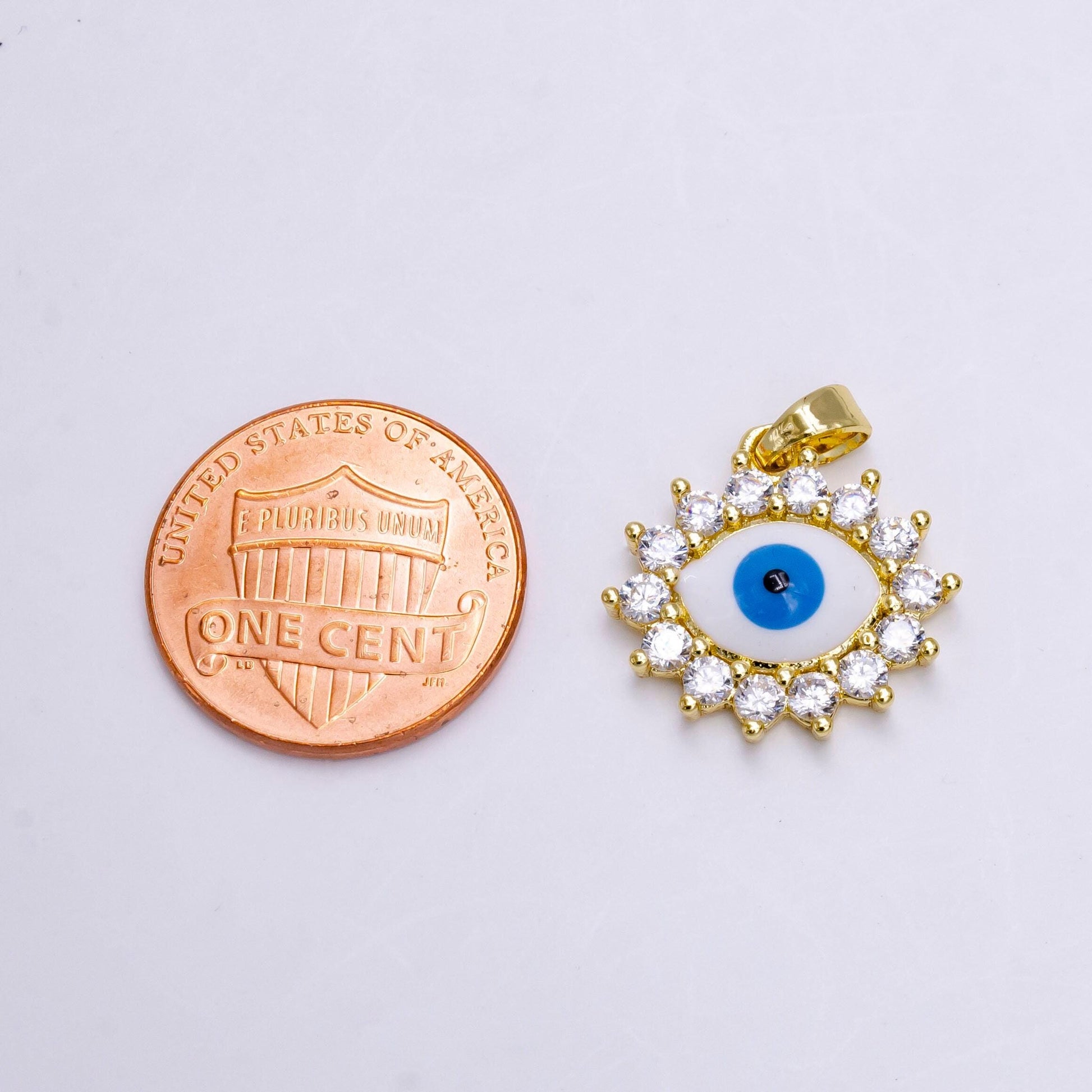 14k gold filled blue evil eye clear cz outlined pendant | n1462