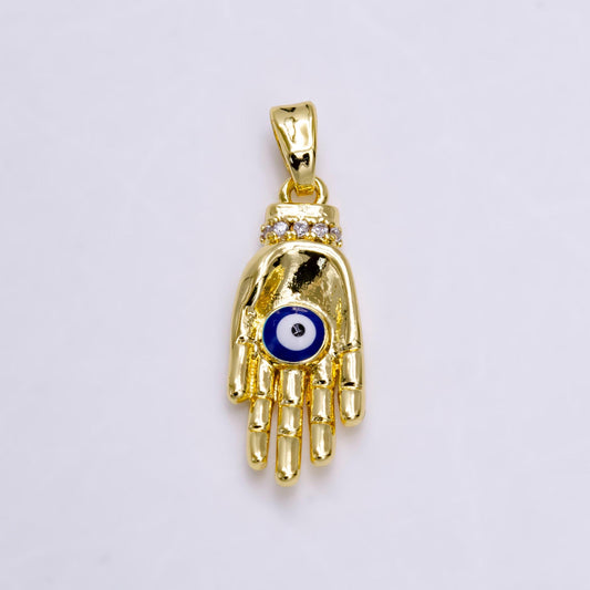 14k gold filled blue evil eye enamel micro paved cz hand human autonomy pendant | n1461