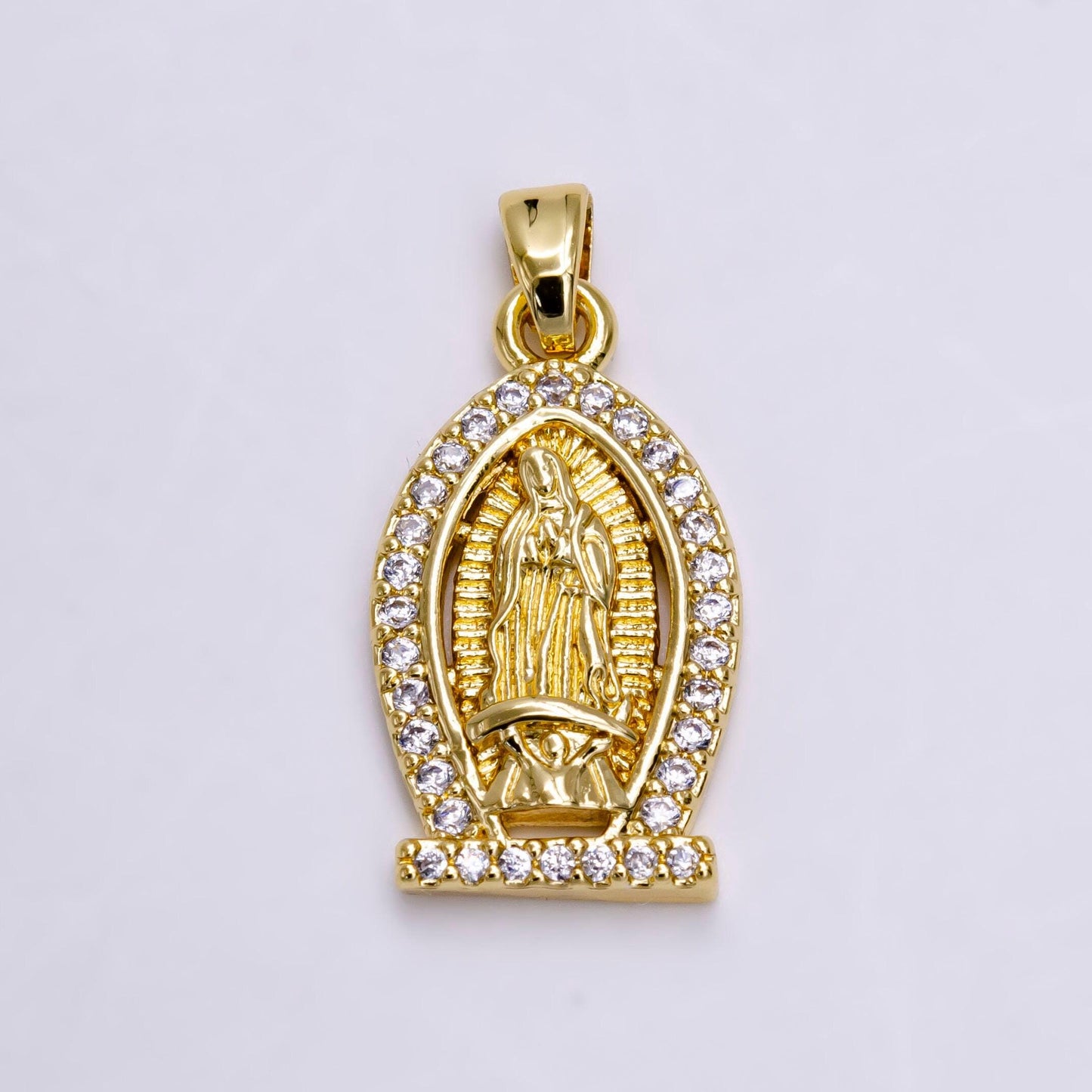 14k gold filled mary lady guadalupe micro paved cz pendant | n1456
